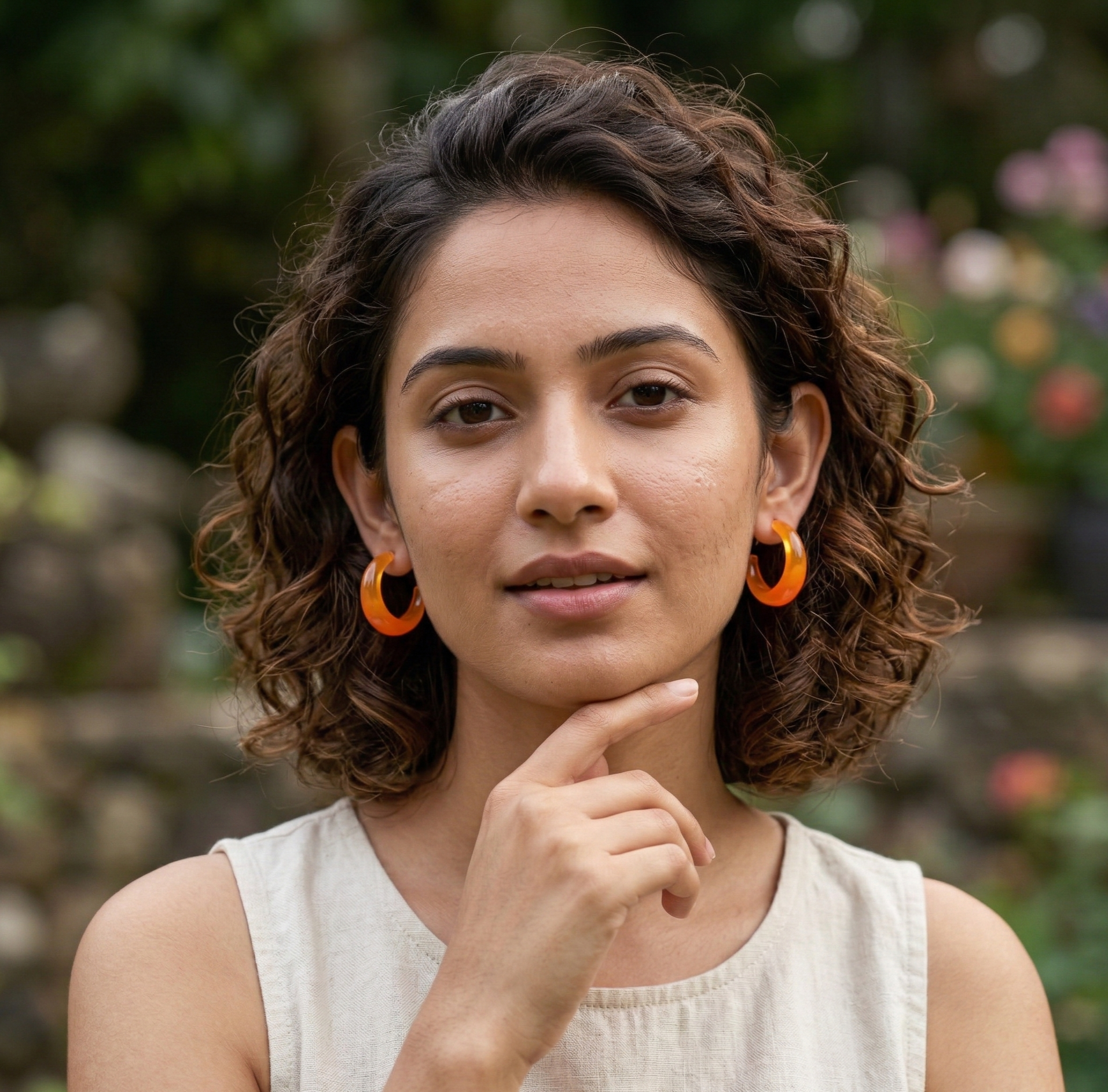 Neon Orange Resin C Hoop Earrings