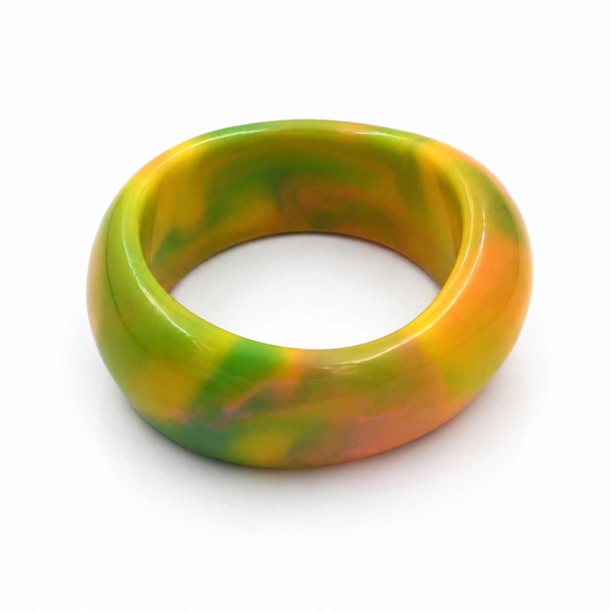 Yellow Green Marbled Resin Chunky Bangle Bracelet for Women