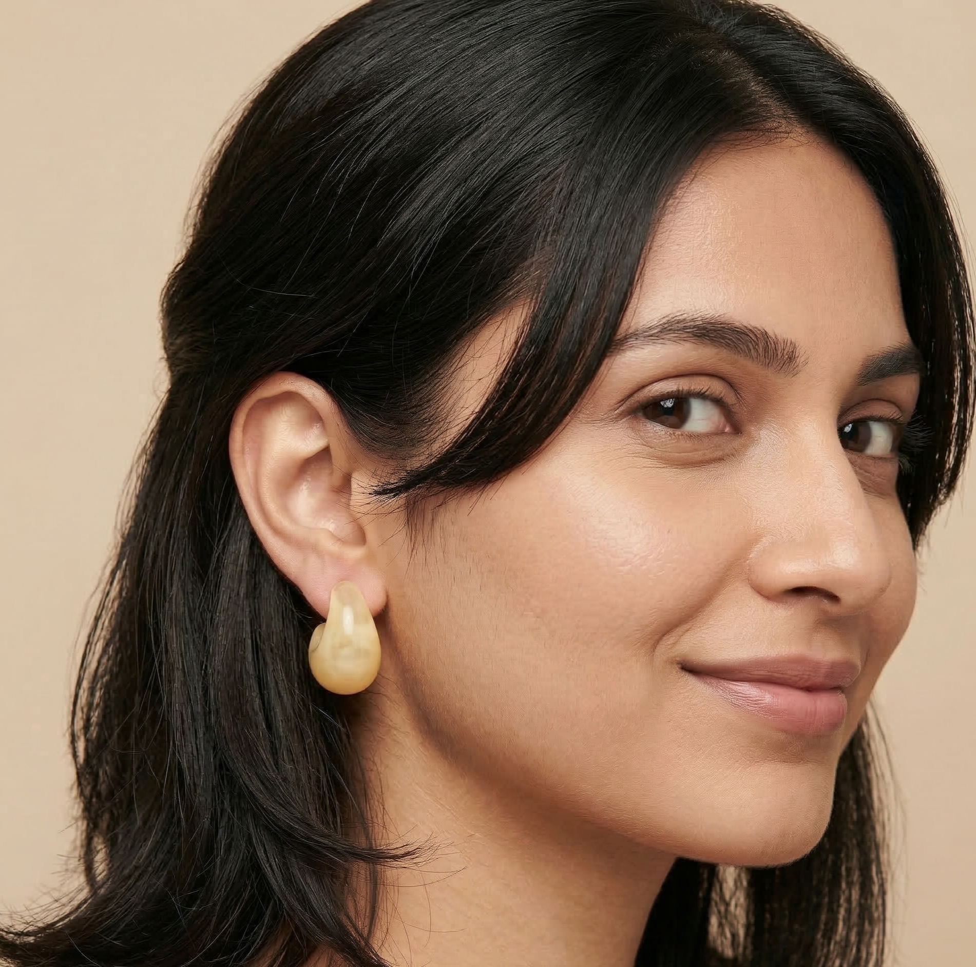Vanilla Cream Resin Crescent Stud Earrings
