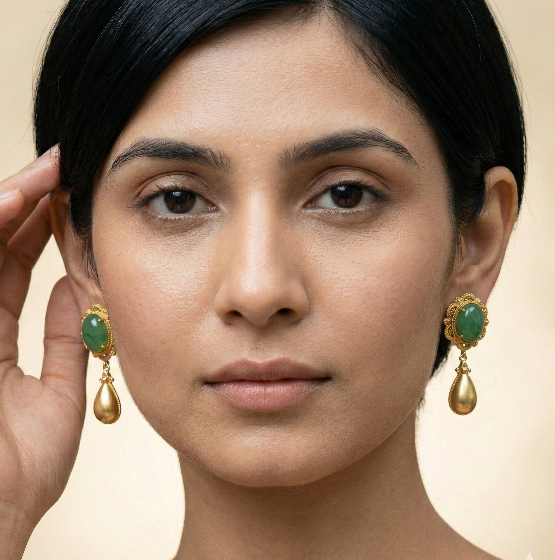 Green Stone Drop Earrings 18K Gold Plated Stainless Steel