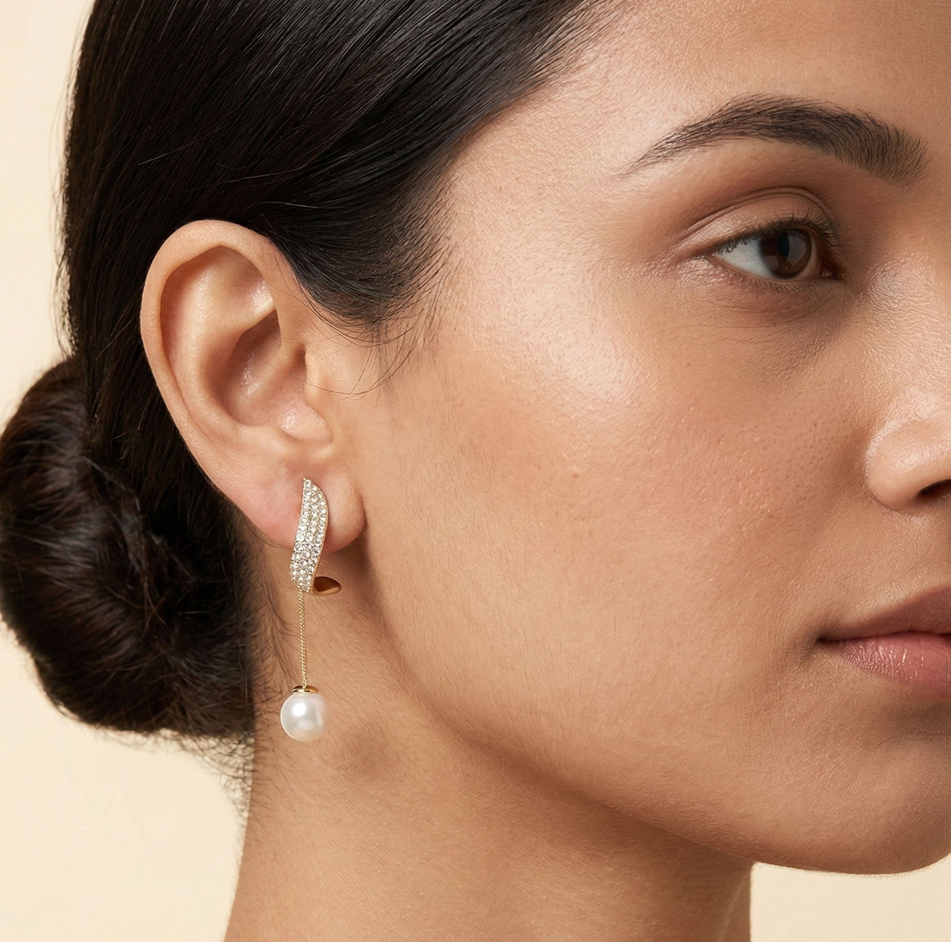 Gold Tone Crystal Pearl Drop Earrings for Women