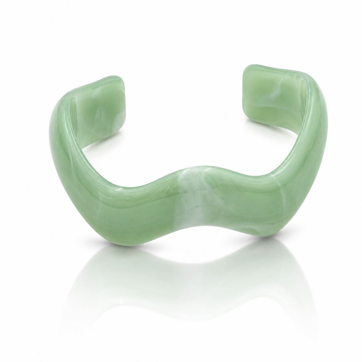 Mint Green Open Wave Resin Cuff Bracelet for Women