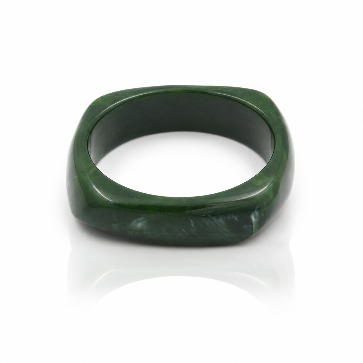 Dark Green Marbled Chunky Geometric Resin Bangle Bracelet for Women