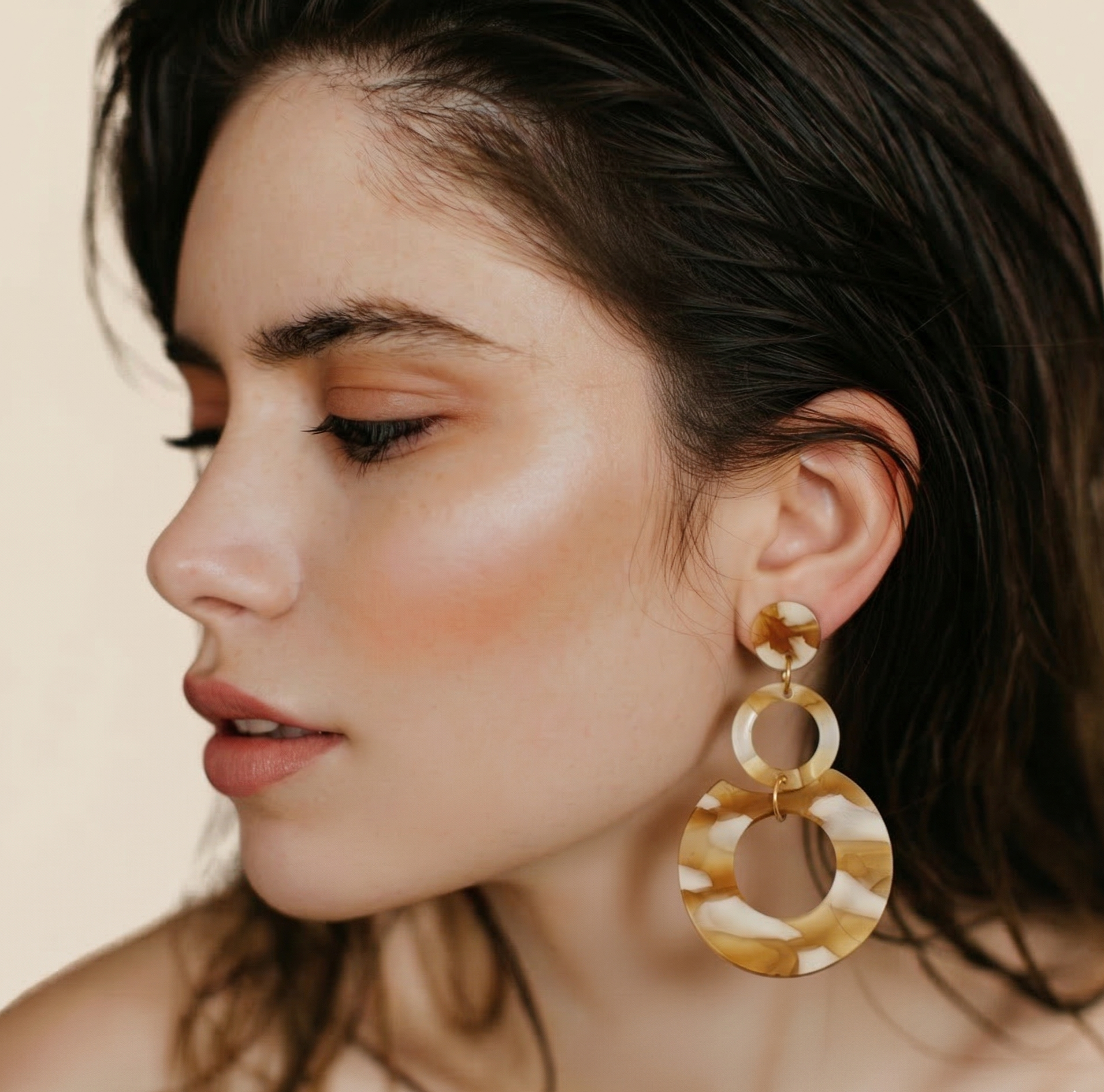 Tortoise Shell Multi Layer Circle Drop Earrings