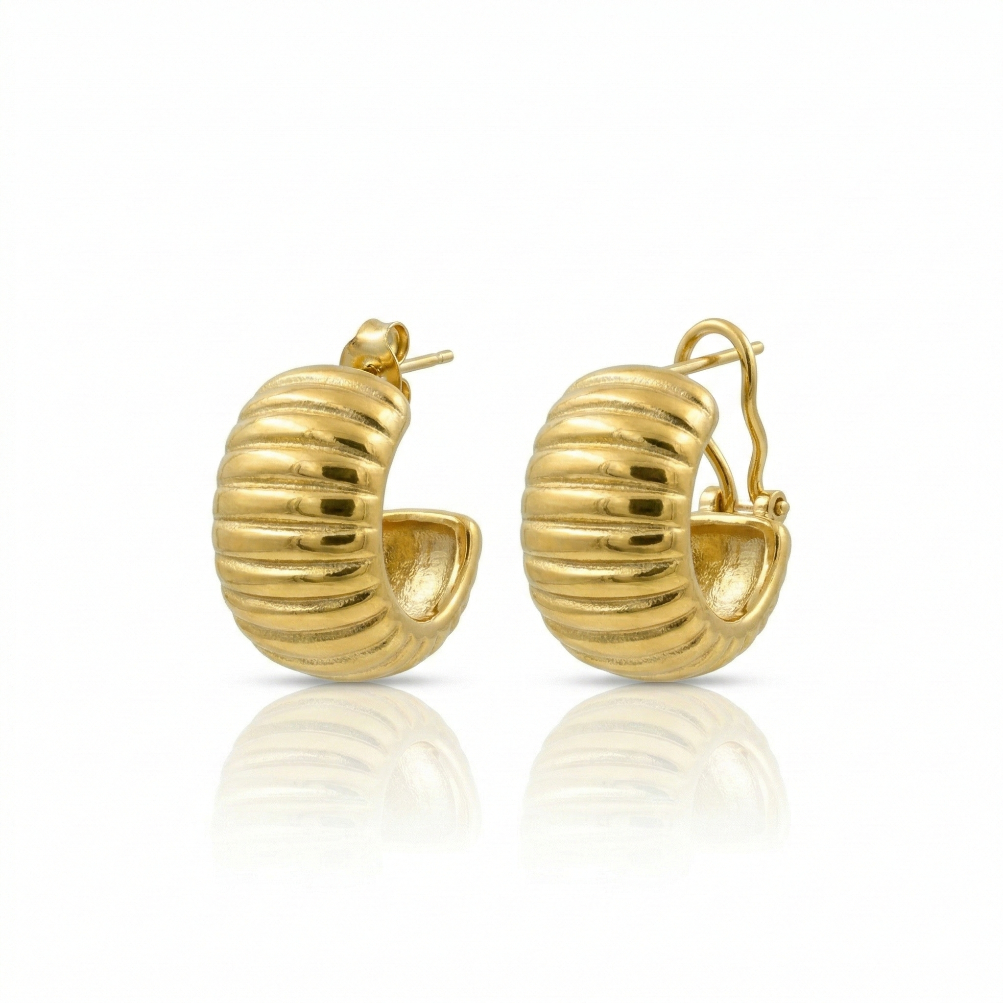 Chunky Striped C Hoop Earrings 18K Gold PVD Plated 316L Stainless Steel