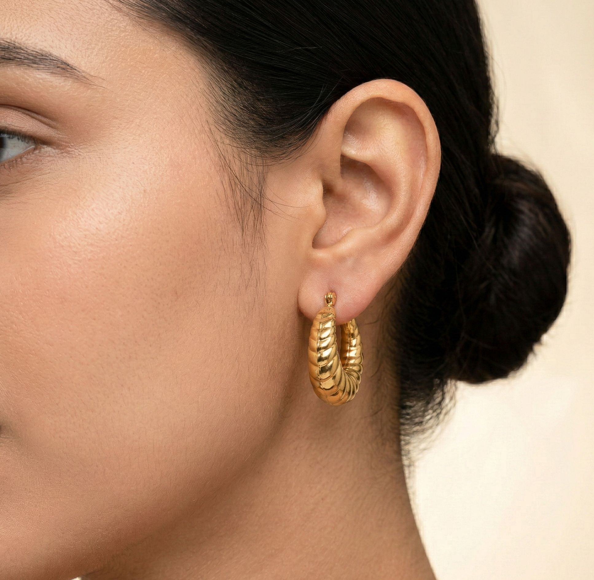 18K Gold Plated Croissant Hoop Earrings in 316L Stainless Steel
