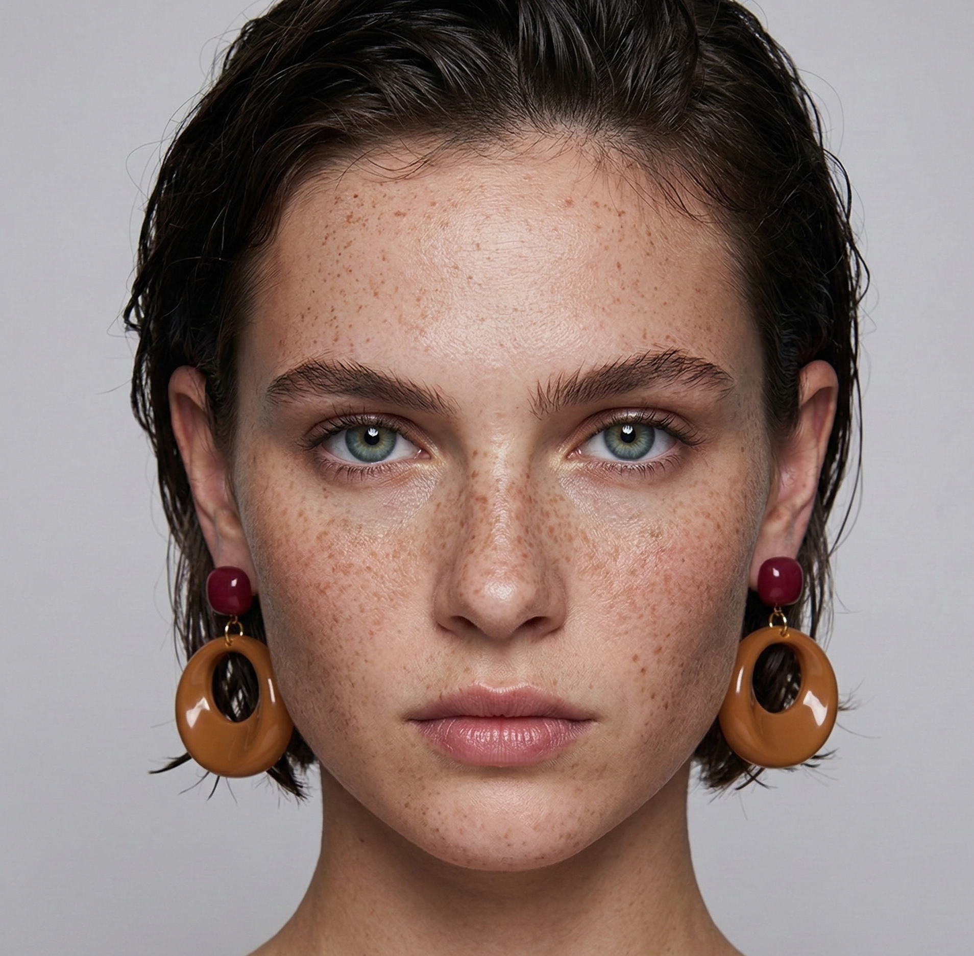 Burgundy and Caramel Resin Oval Drop Earrings Gold Tone Studs