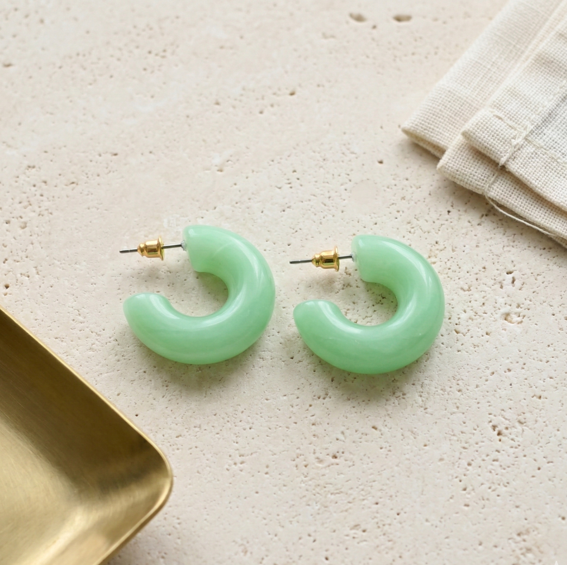 Mint Chubby Open Hoop Earrings