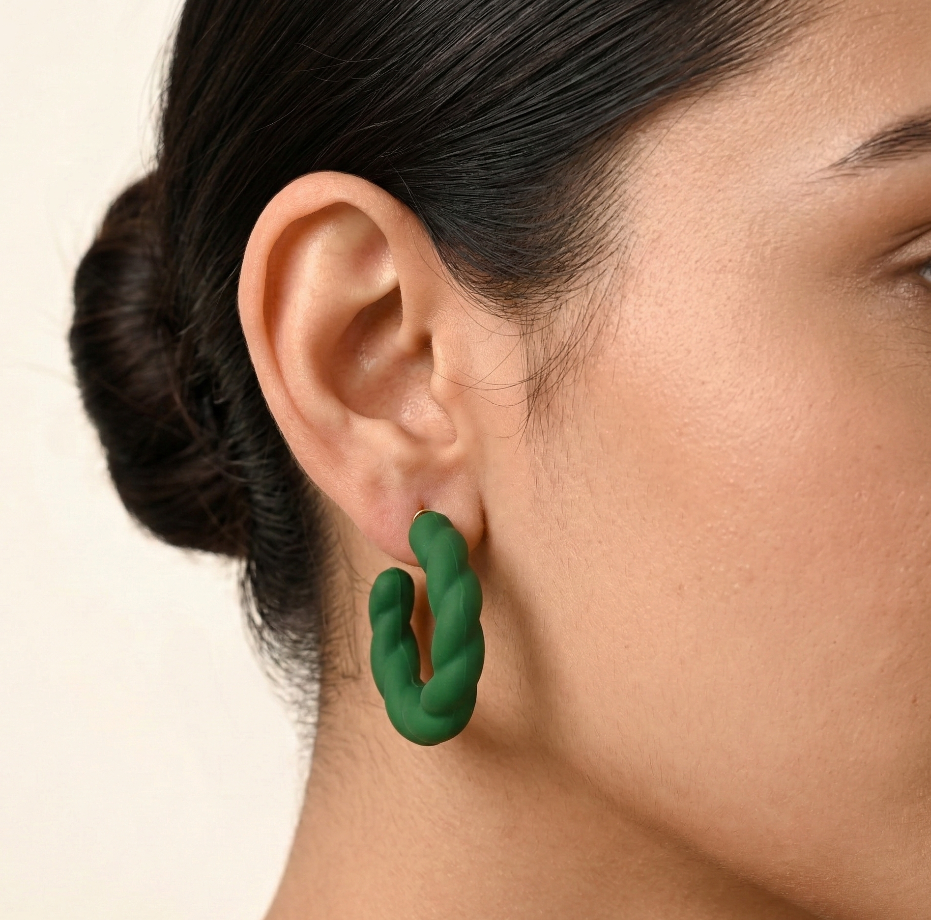 Matte Green Twisted C Hoop Earrings