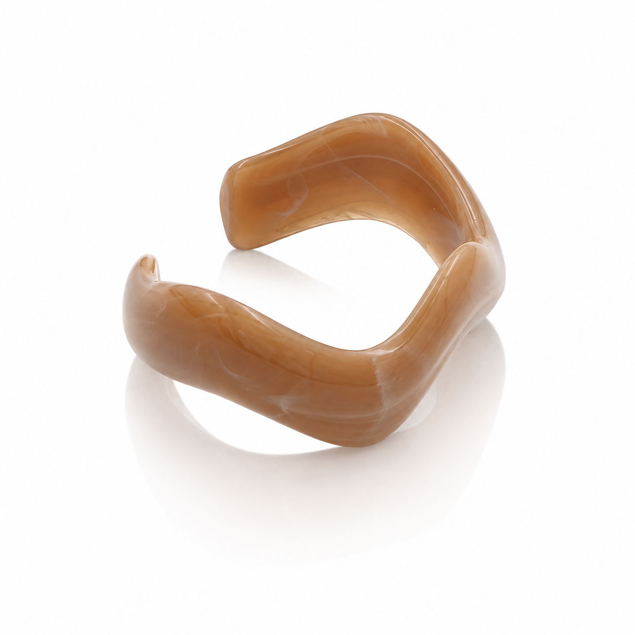 Caramel Marble Open Wave Resin Cuff Bracelet for Women