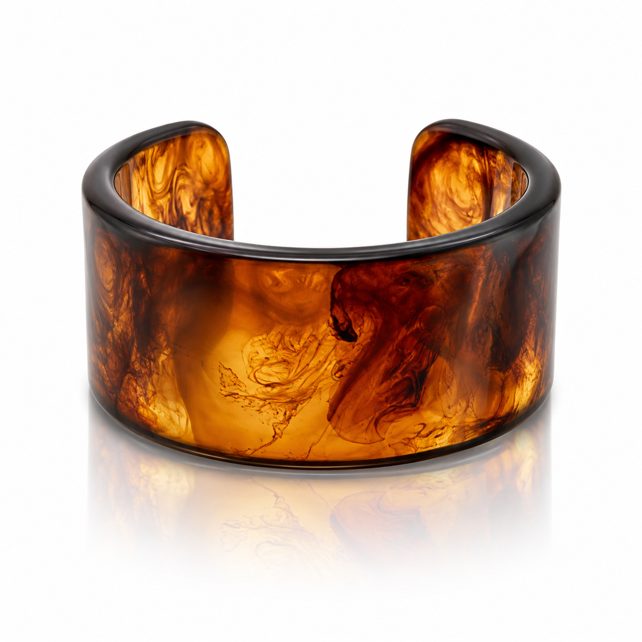 Amber Resin Wide Open Cuff Bangle Bracelet for Women
