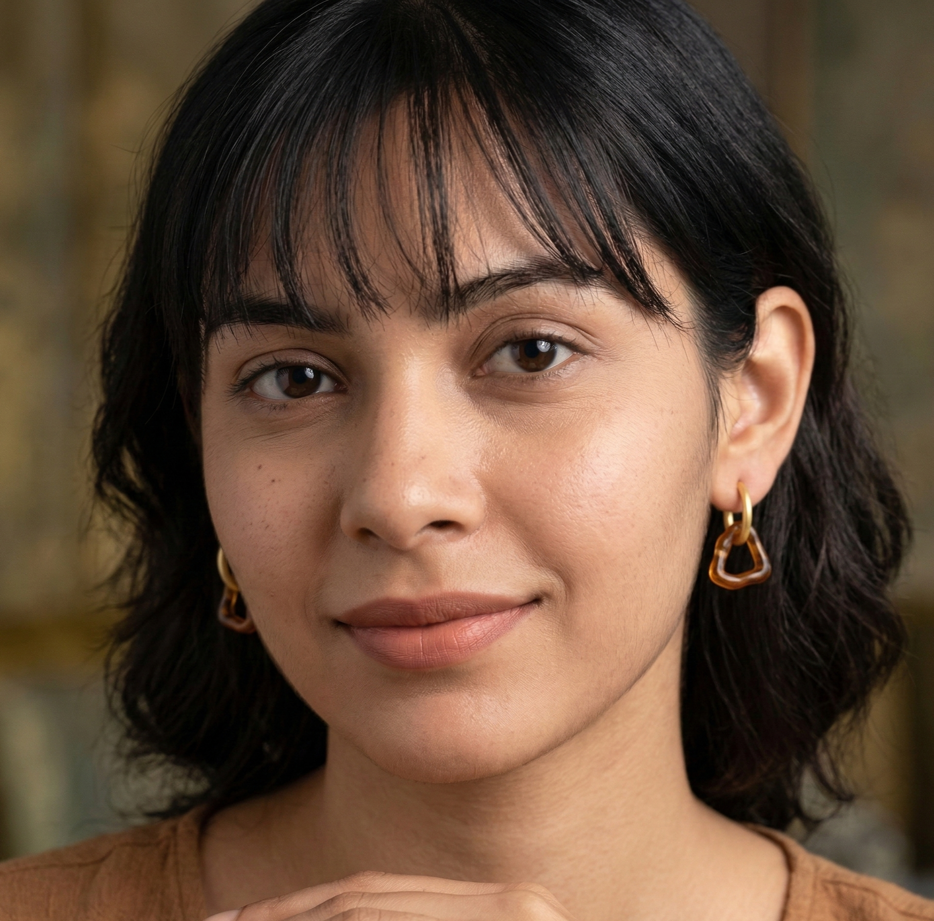 Amber Triangle Resin Hoop Earrings Gold Tone Stainless Steel