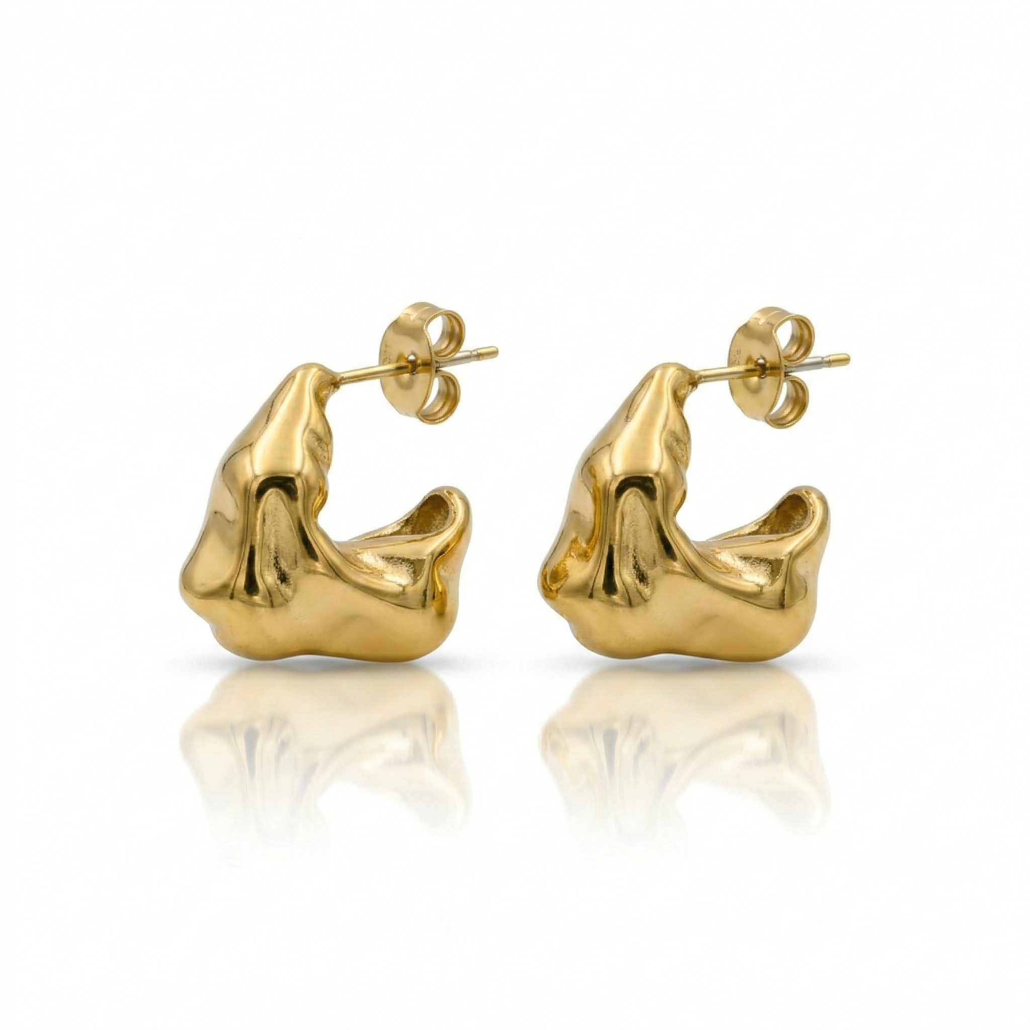 Irregular Molten Stud Earrings in 316L Stainless Steel with Gold PVD IP Plating
