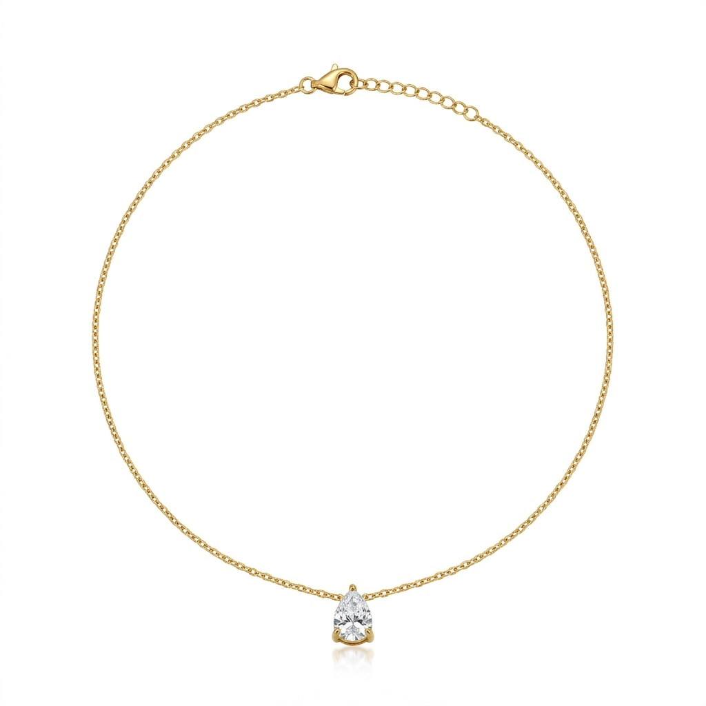18K Gold Solitaire Pendant Necklace for Women – Dainty Zirconia Necklace