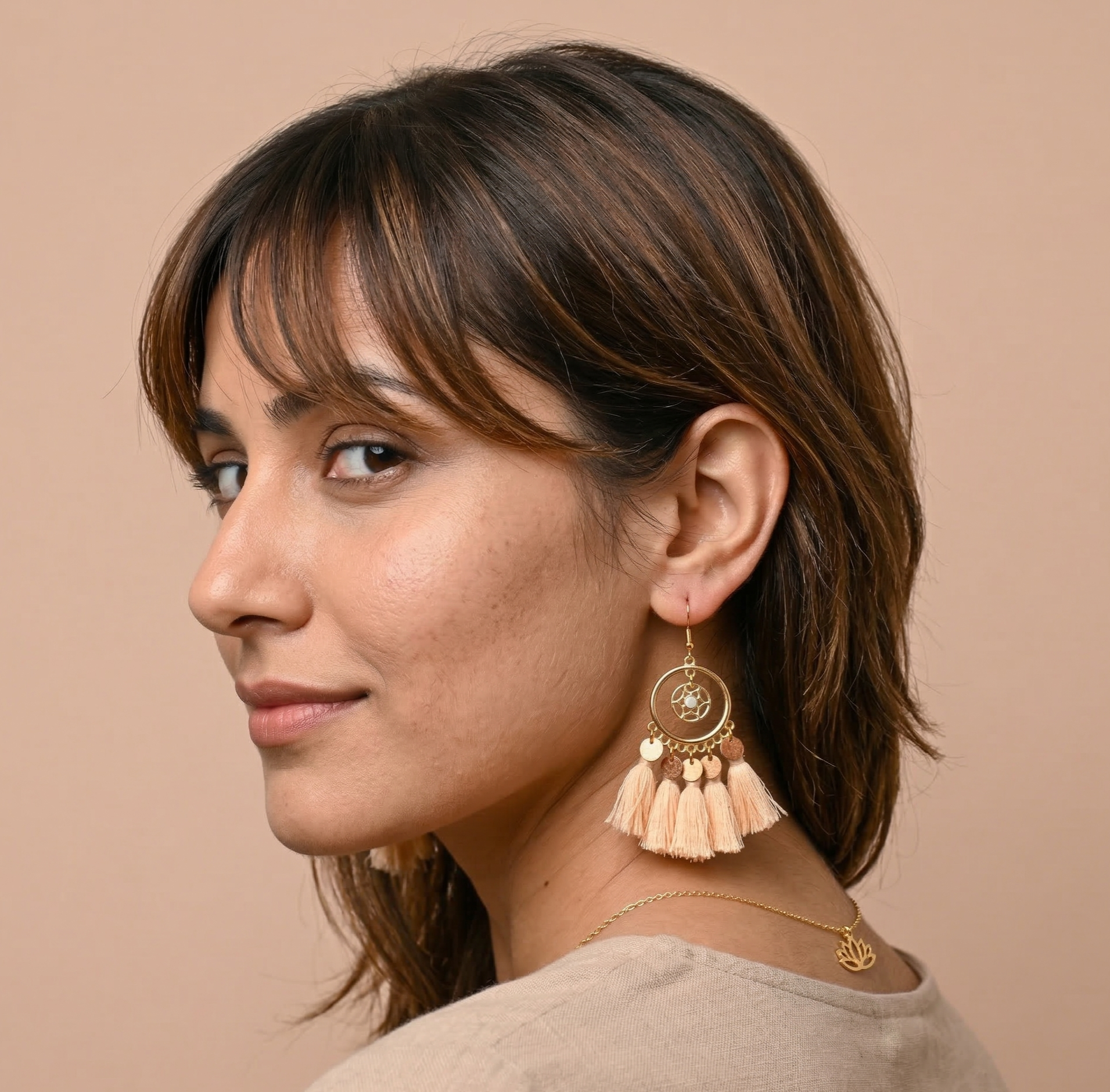 Bohemian Tassel Circle Drop Earrings Gold Tone Alloy