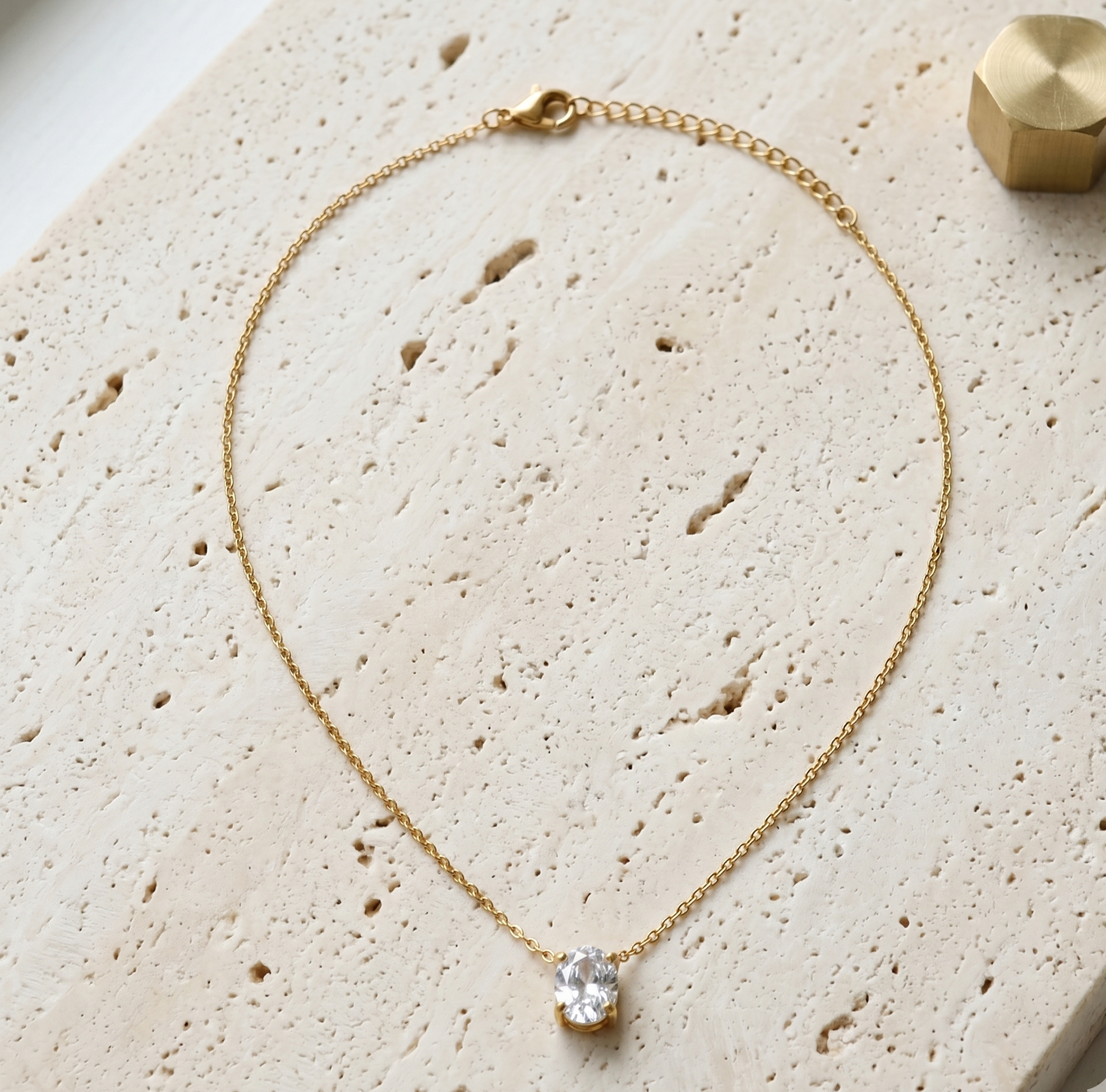 18K Gold Dainty Round CZ Pendant Necklace for Women