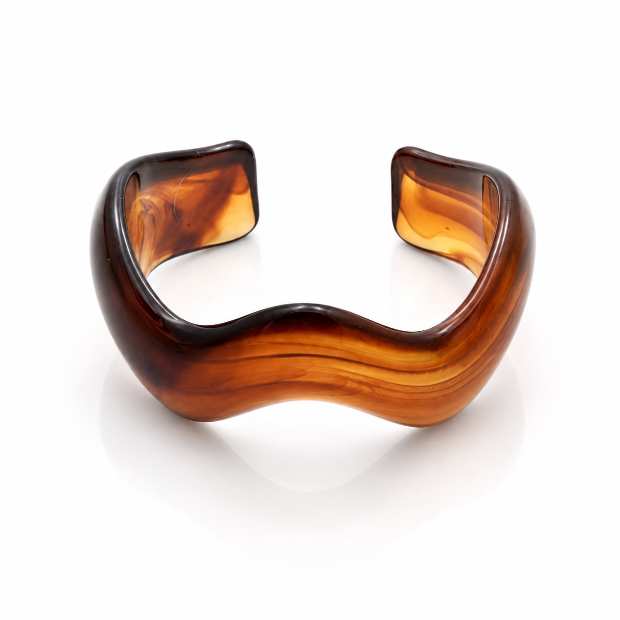 Brown Marble Wave Resin Open Cuff Bracelet for Women
