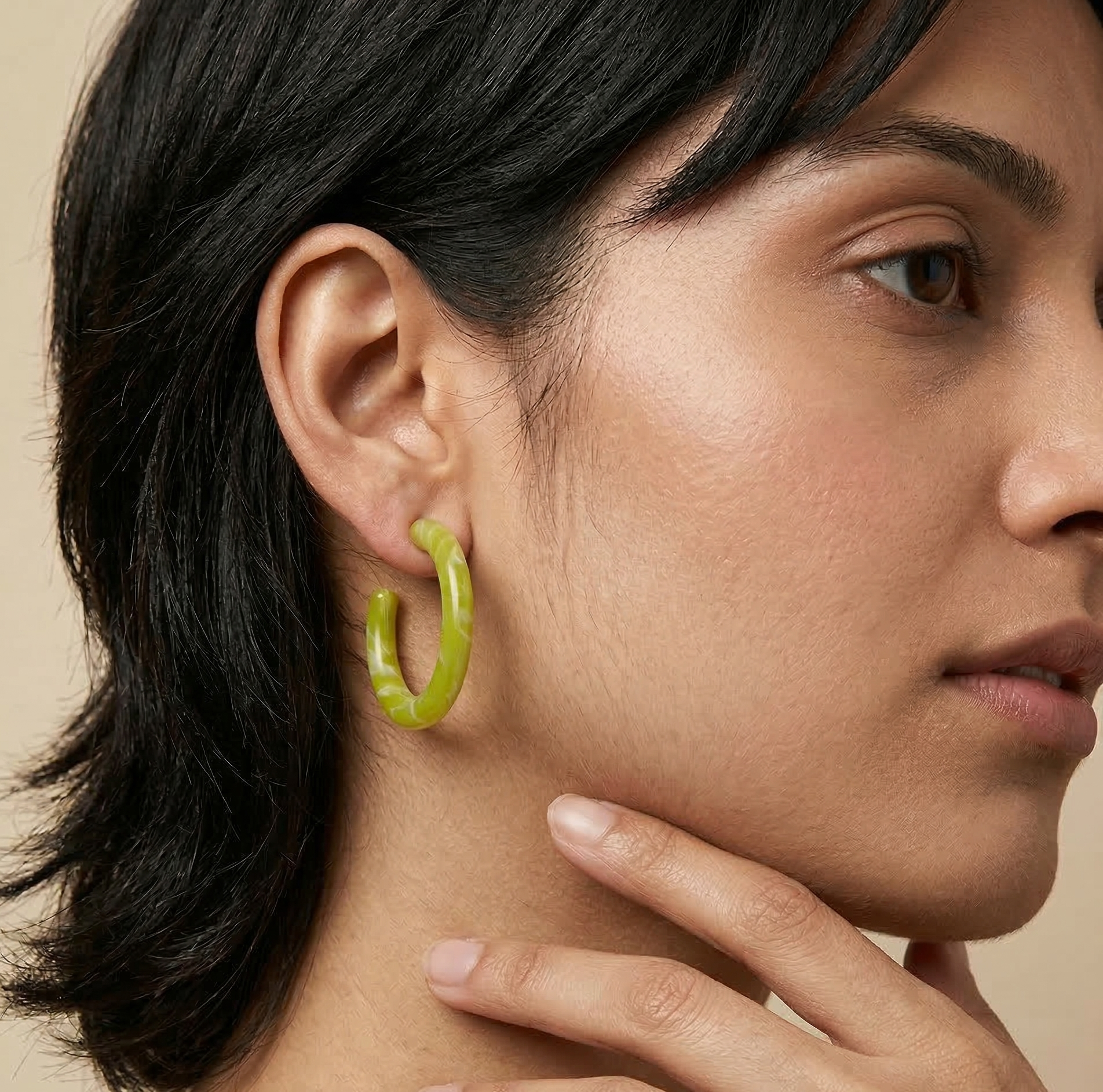 Lime Green Marbled C Hoop Earrings