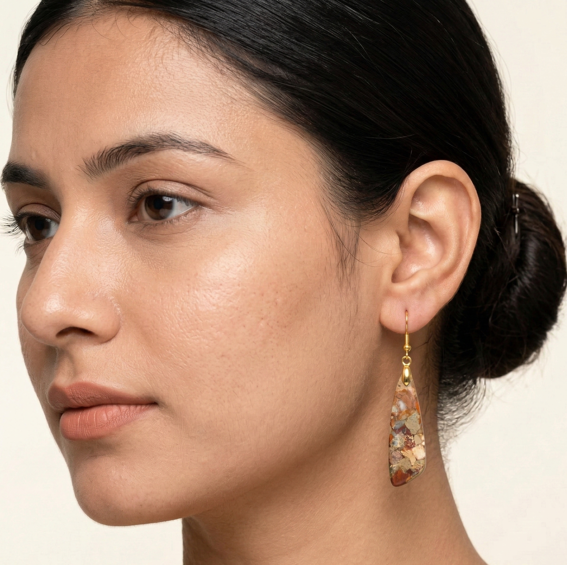 Emperor Stone Drop Earrings Gold Tone Boho Geometric Dangle