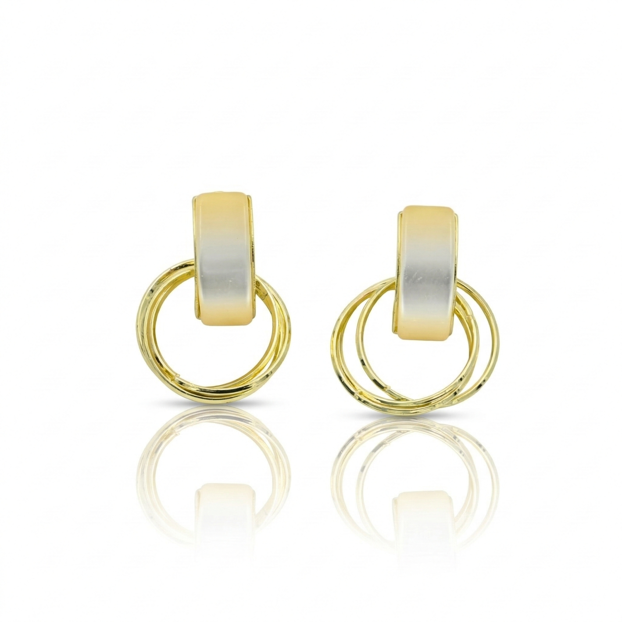 Cat's Eye Geometric Drop Earrings Gold Tone Circle Earrings