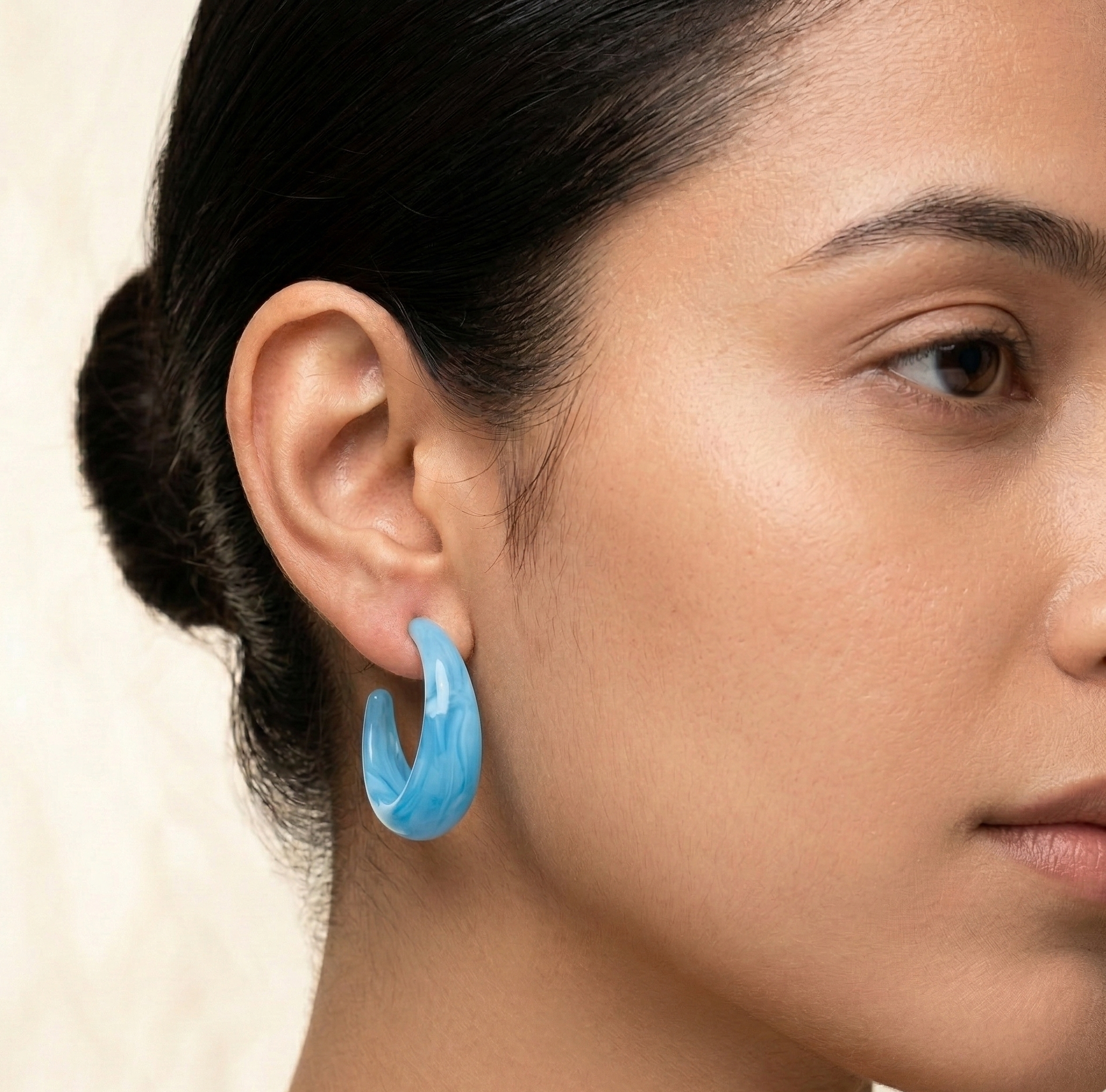 Sky Blue Acrylic Hoop Earrings for Women Bold Glossy Stud Hoops