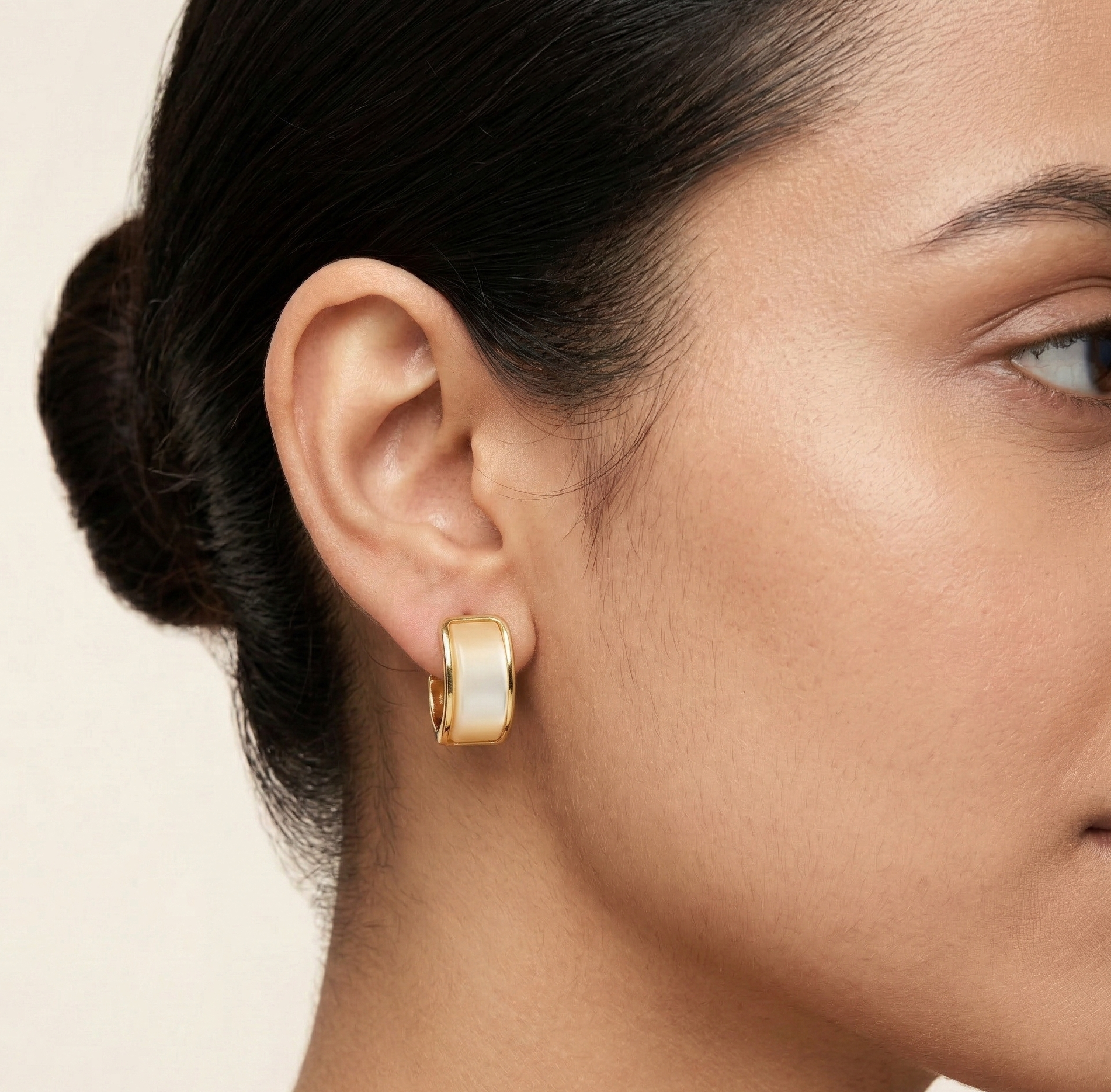 Gold Tone Opal Hoop Earrings