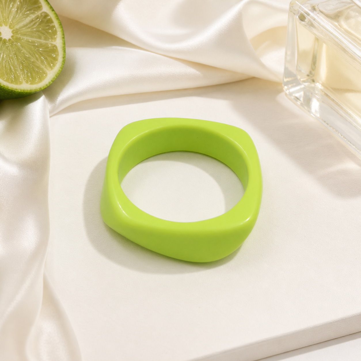 Lime Green Geometric Resin Statement Bangle for Women