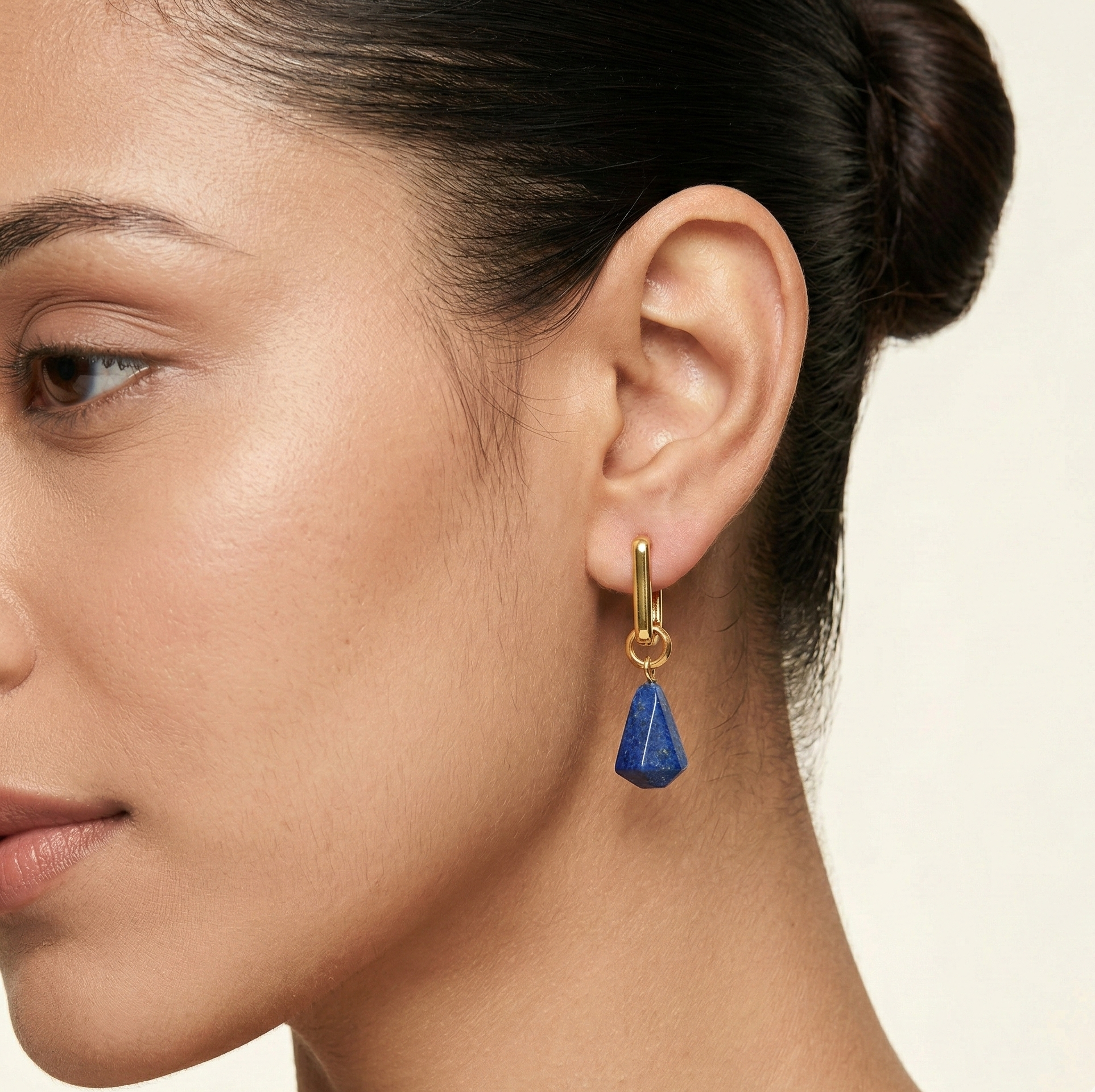 Lapis Lazuli Drop Earrings Gold Tone Brass