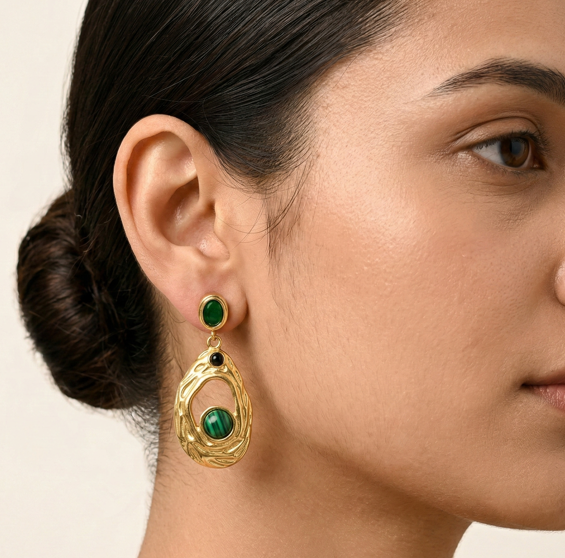 Malachite Drop Earrings 18K Gold Plated Stainless Steel