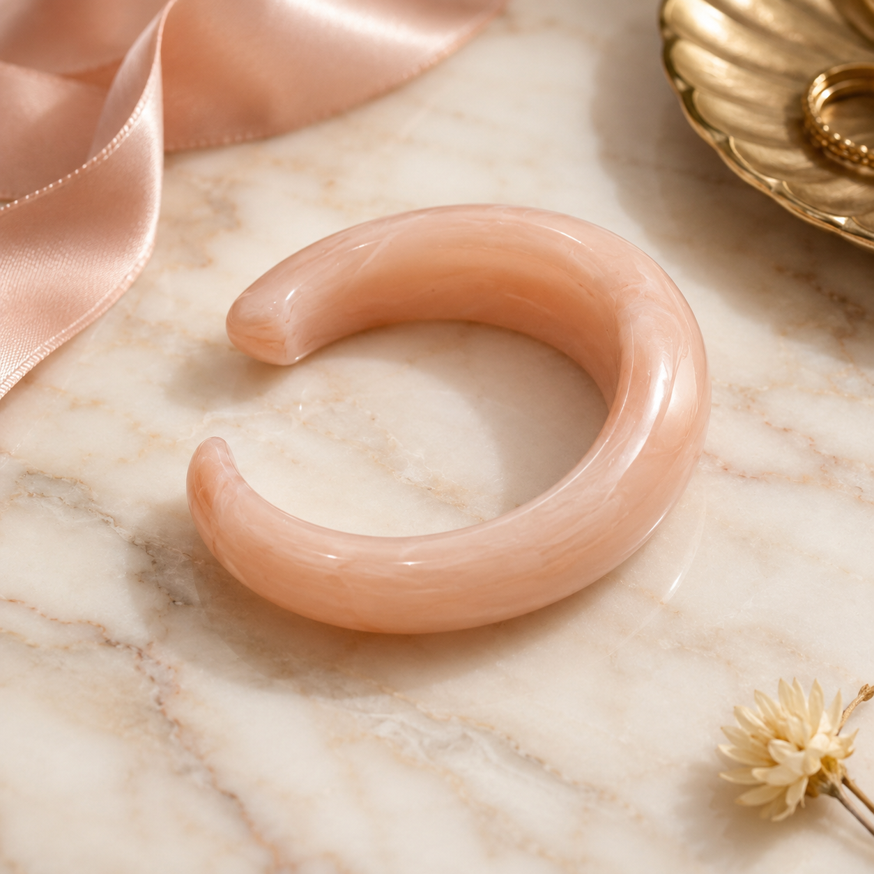 Peach Translucent Open Resin Cuff Bangle for Women