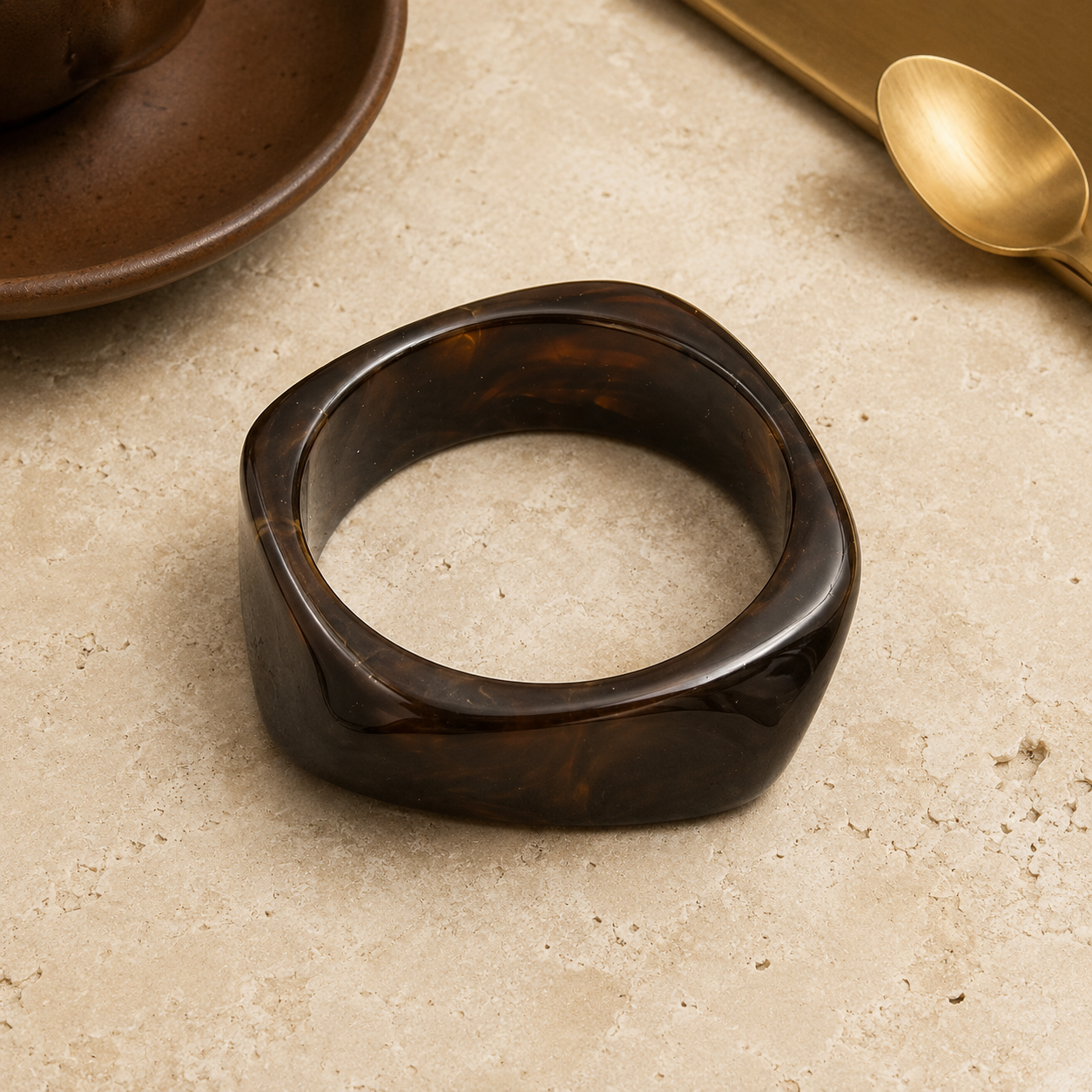 Smoky Brown Geometric Resin Bangle Bracelet for Women