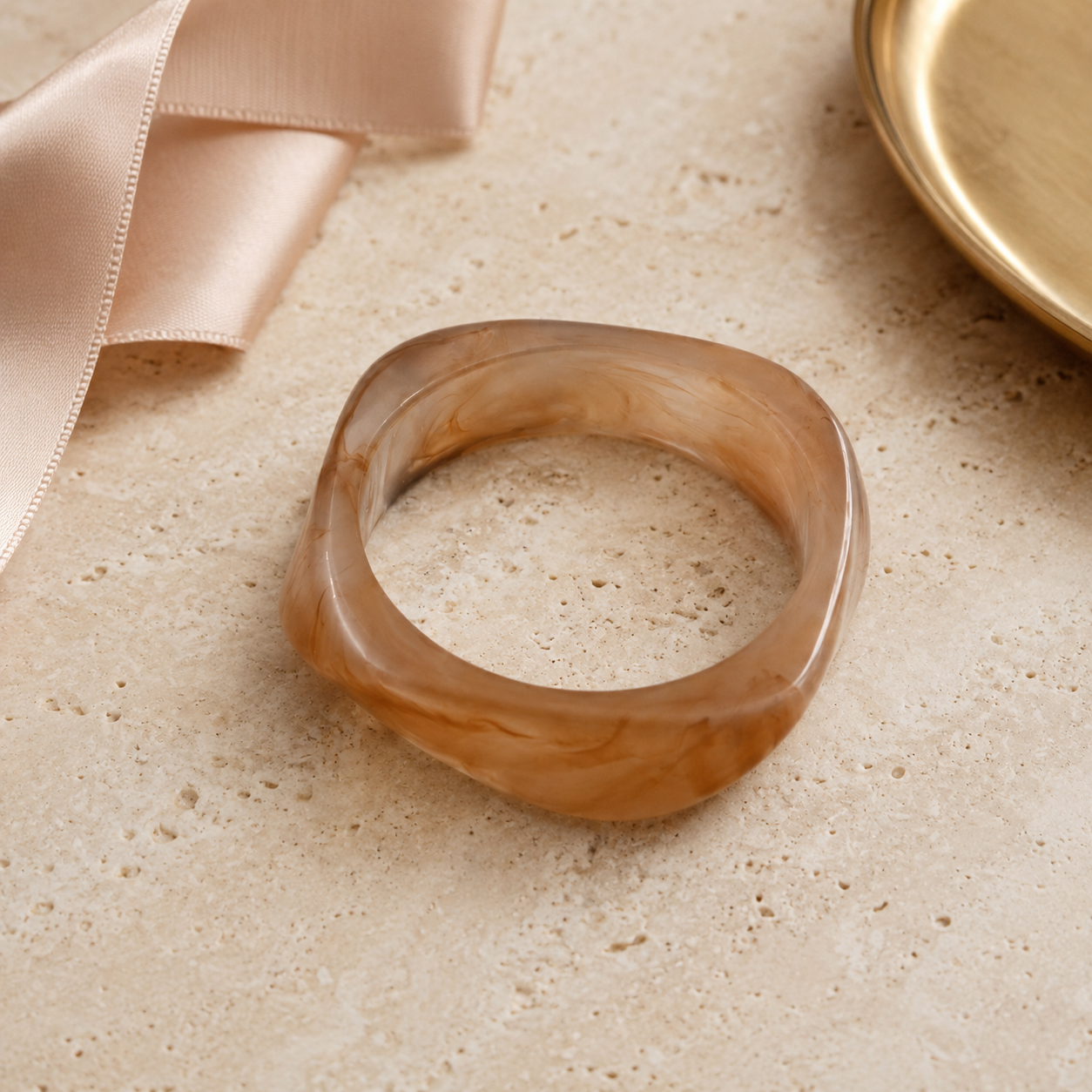 Beige Marble Resin Geometric Bangle Bracelet for Women