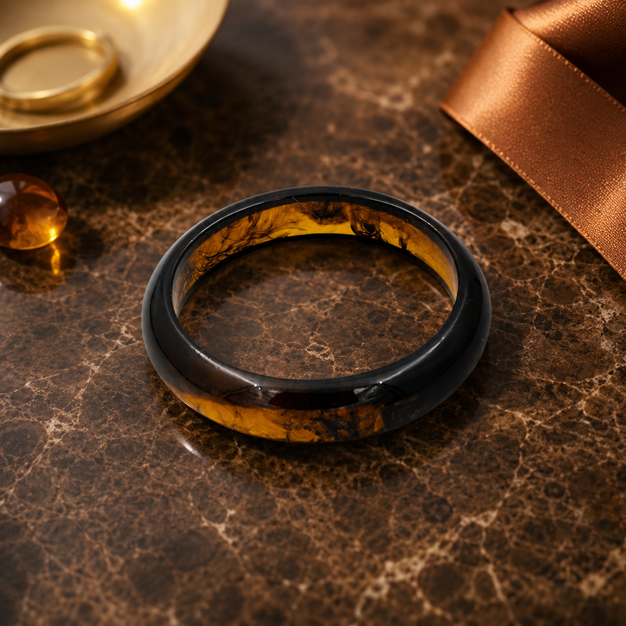 Vintage Tortoiseshell Resin Round Bangle Bracelet for Women