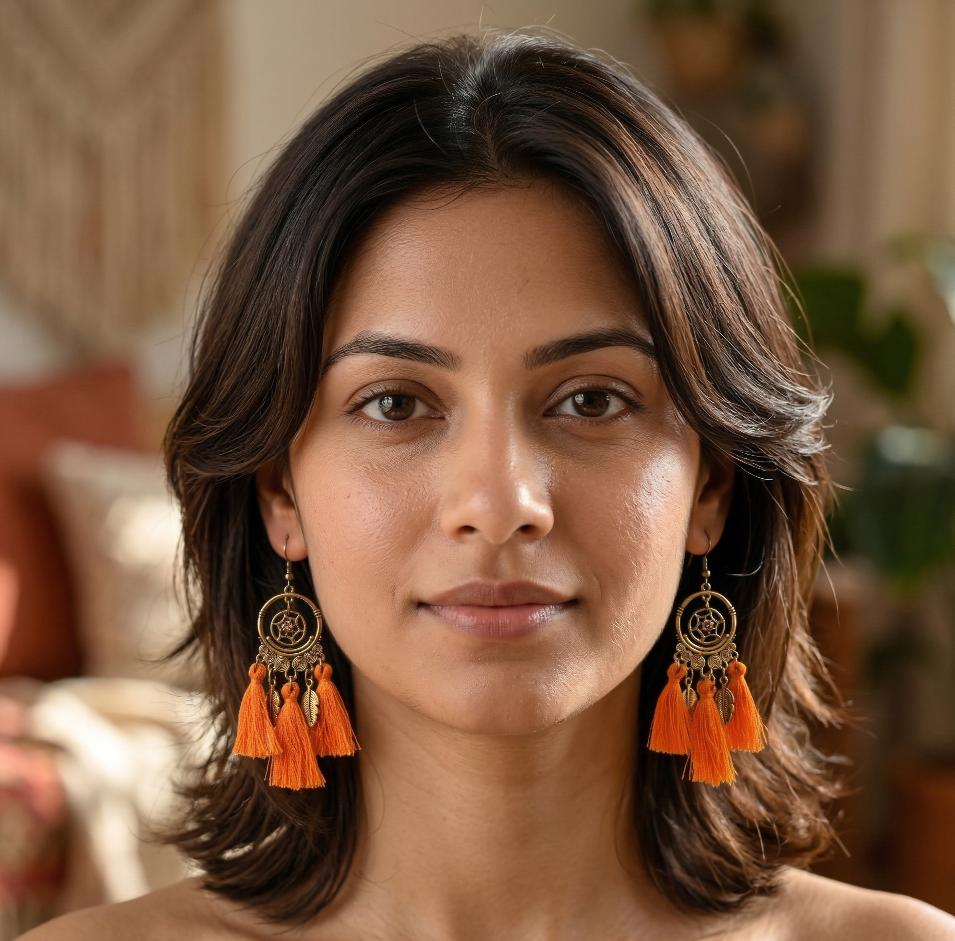 Bohemian Retro Tassel Circle Drop Earrings Gold Tone