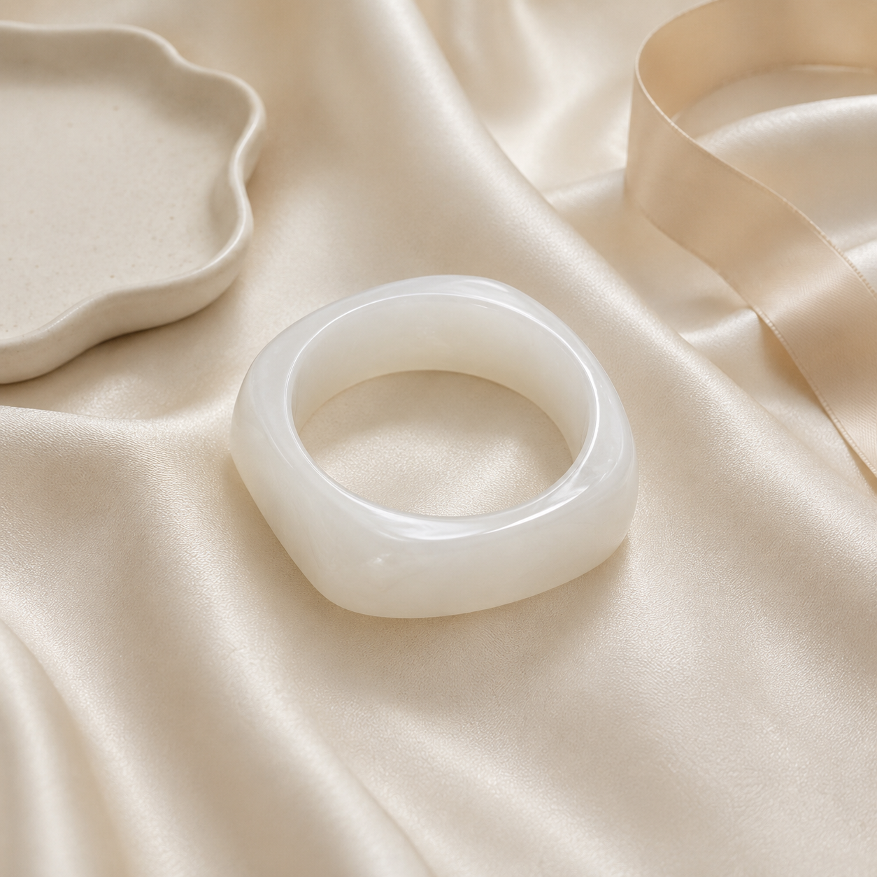 White Chunky Geometric Resin Bangle Bracelet for Women
