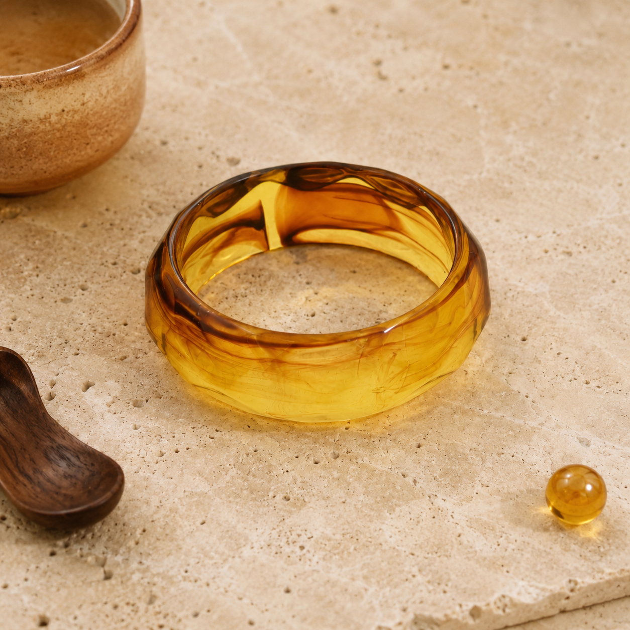 Amber Irregular Wide Resin Bangle Bracelet for Women