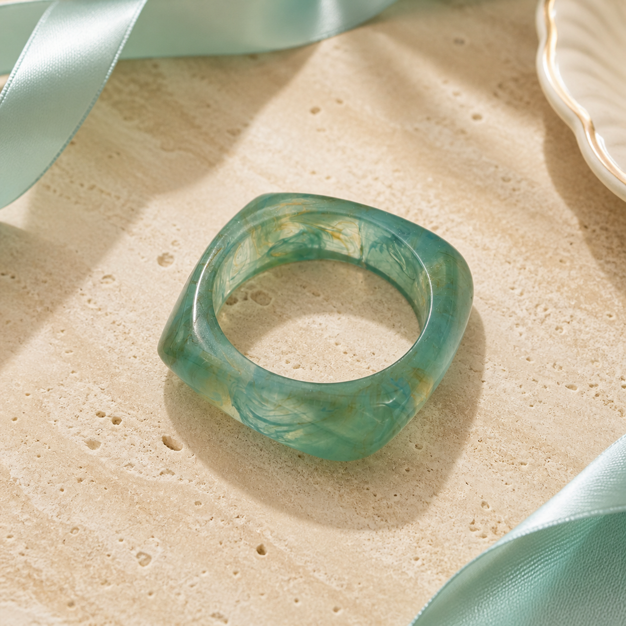 Mint Green Resin Square Bangle Bracelet for Women