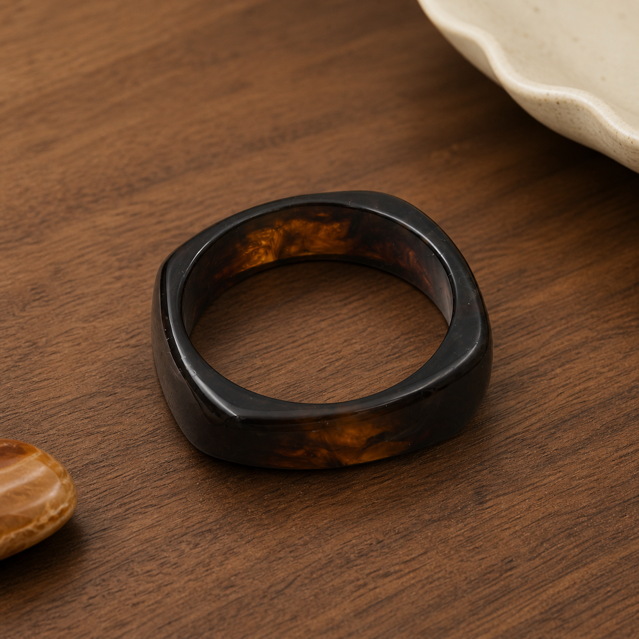 Tortoise Shell Resin Square Bangle Bracelet for Women