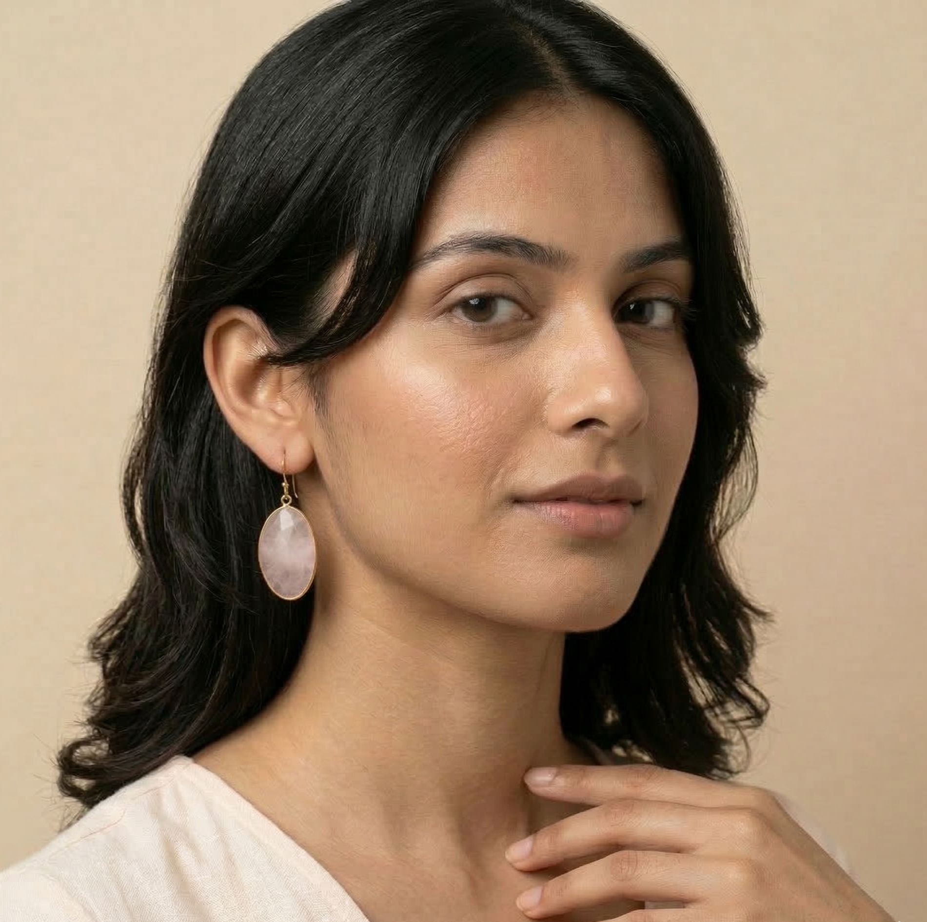 Pink Aventurine Drop Earrings Gold Tone Hoop Design