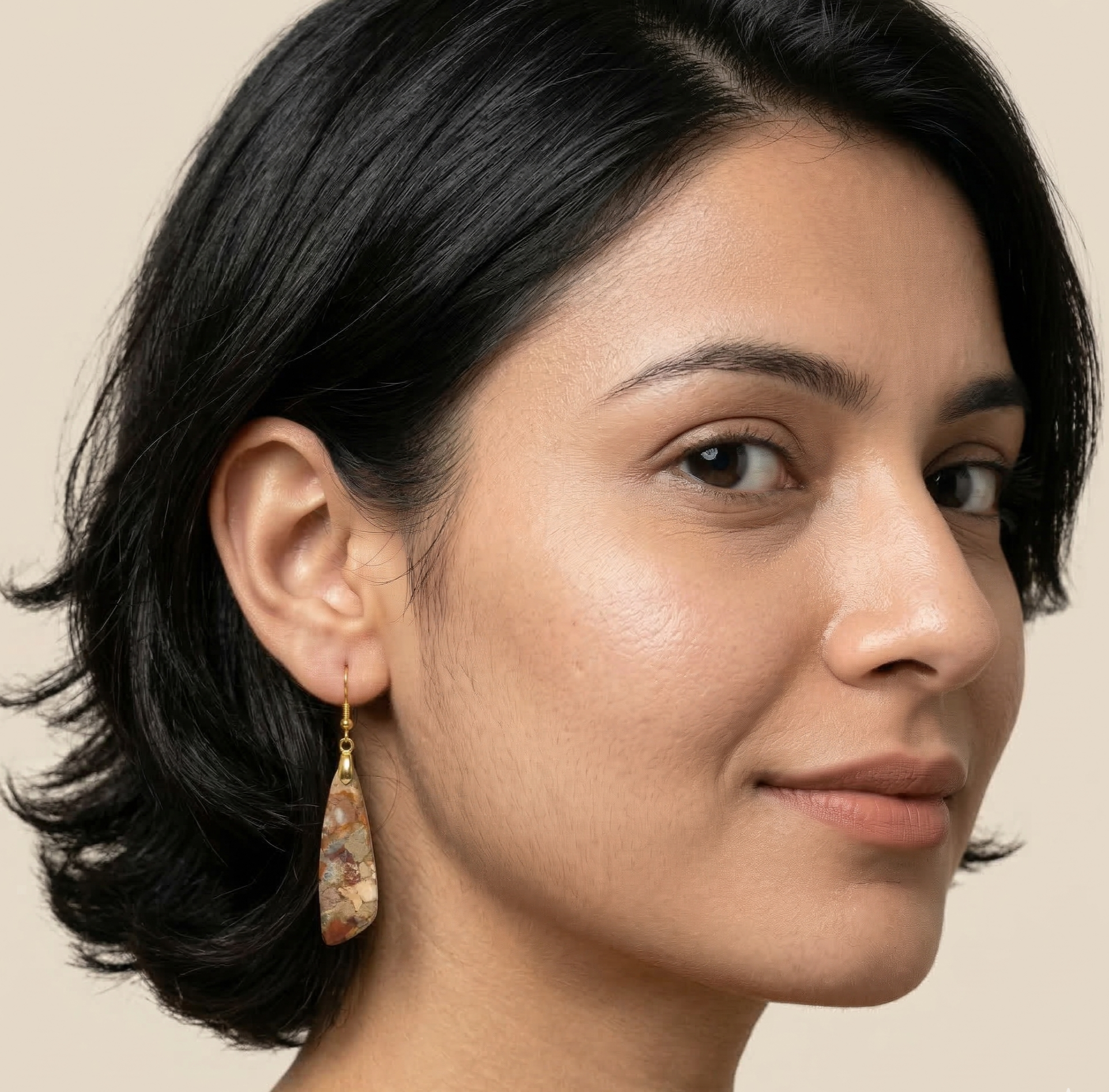 Emperor Stone Drop Earrings Gold Tone Boho Geometric Dangle