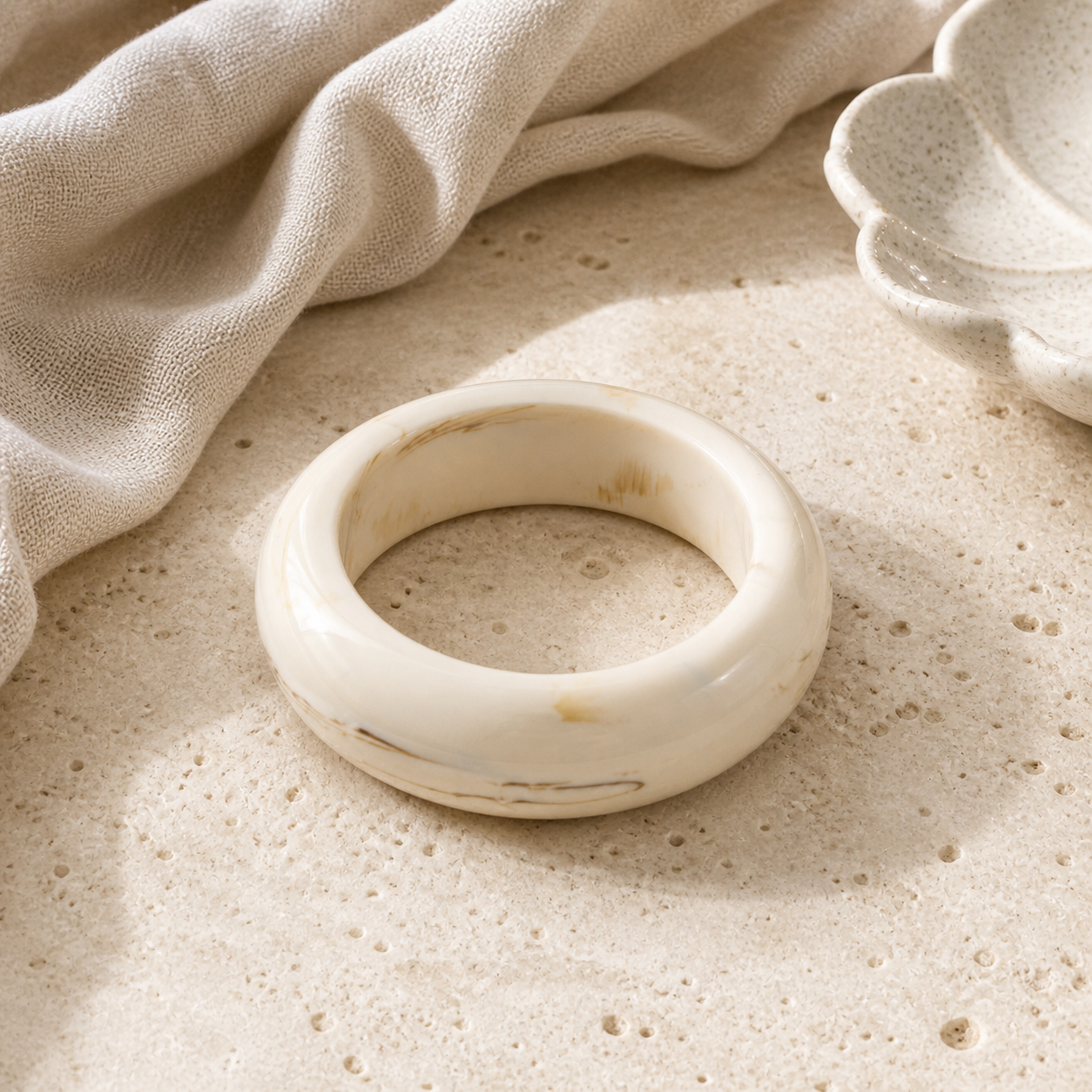 Cream Marbled Resin Statement Bangle Bracelet for Women