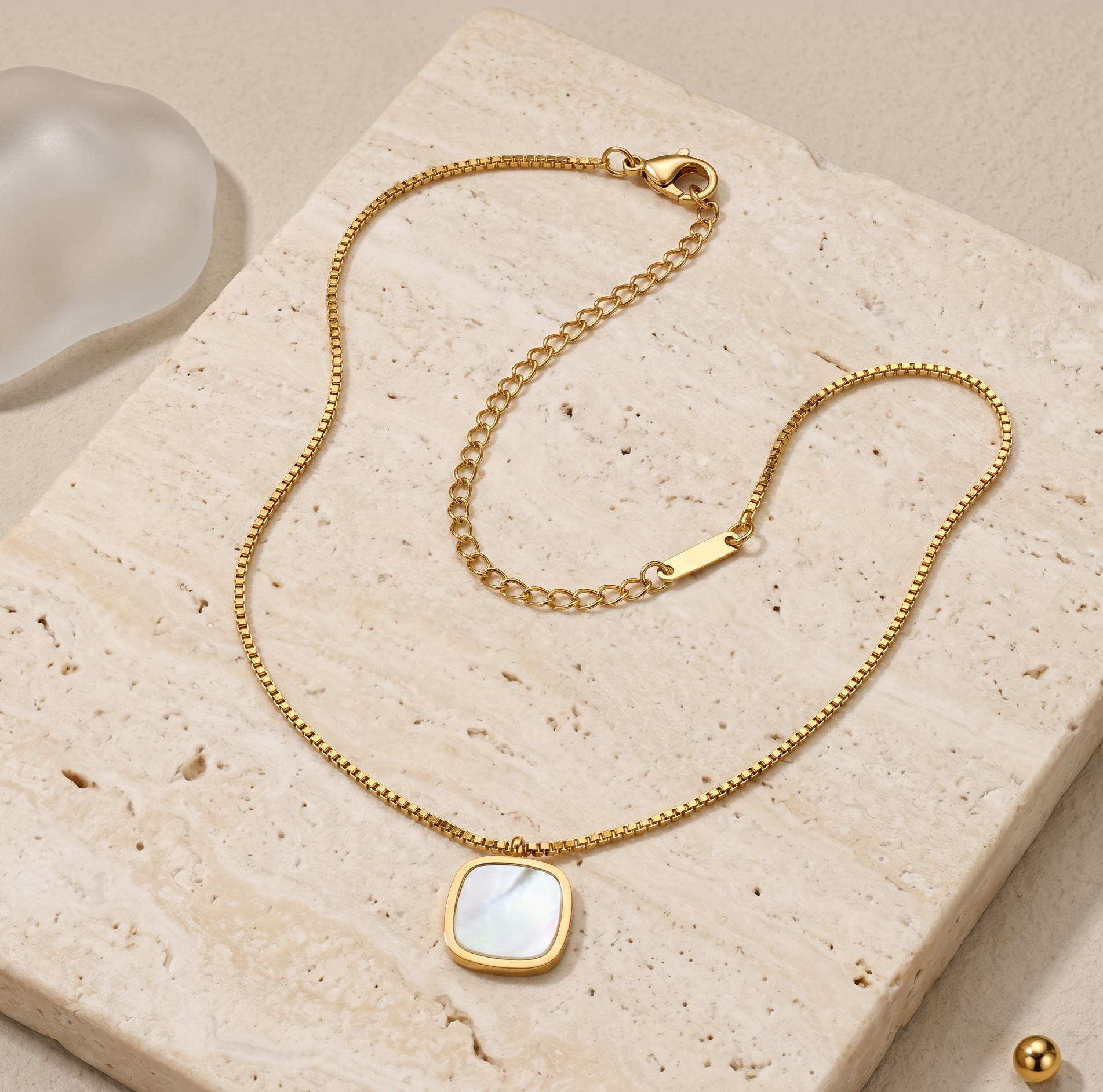 Gold Square Shell Pendant Necklace