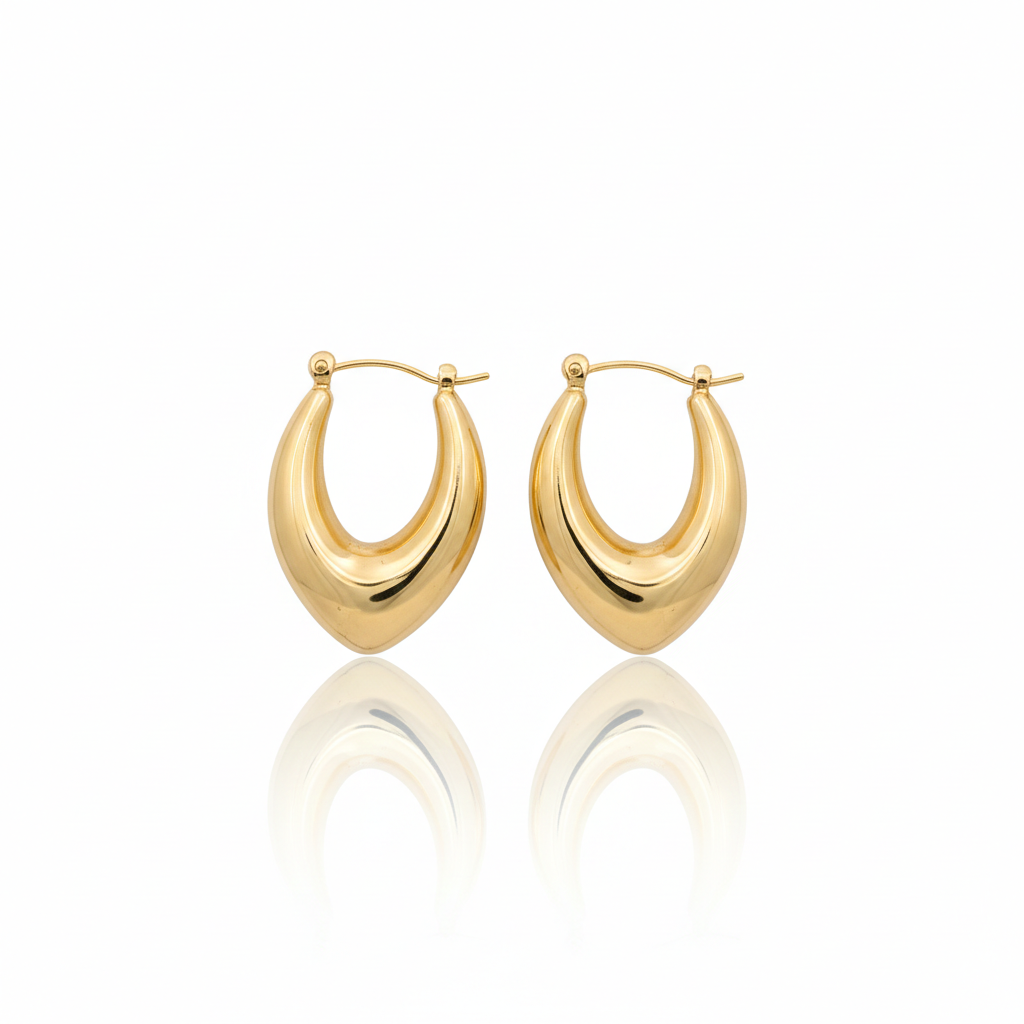 18K Gold Plated Dome Oval Hoop Earrings in 316L Stainless Steel