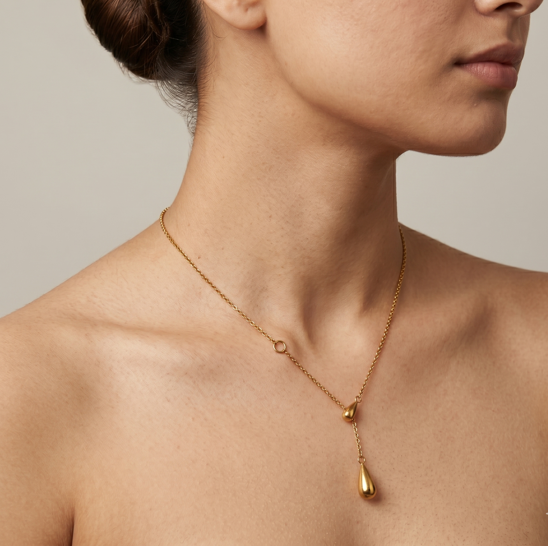 18K Gold Water Drop Y Pendant Necklace for Women