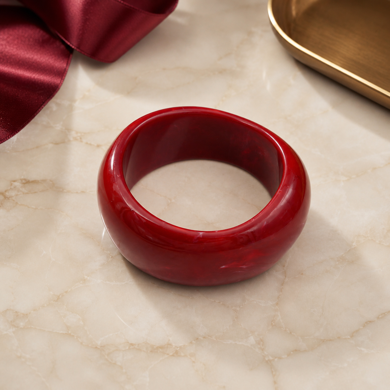 Red Irregular Geometric Resin Statement Bangle for Women
