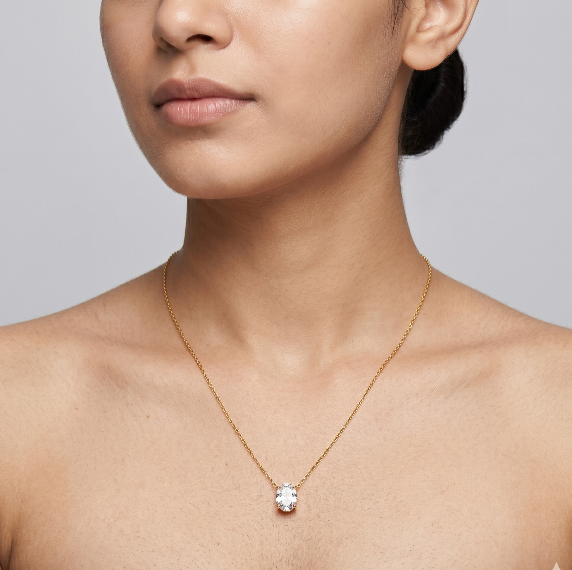 18K Gold Dainty Round CZ Pendant Necklace for Women