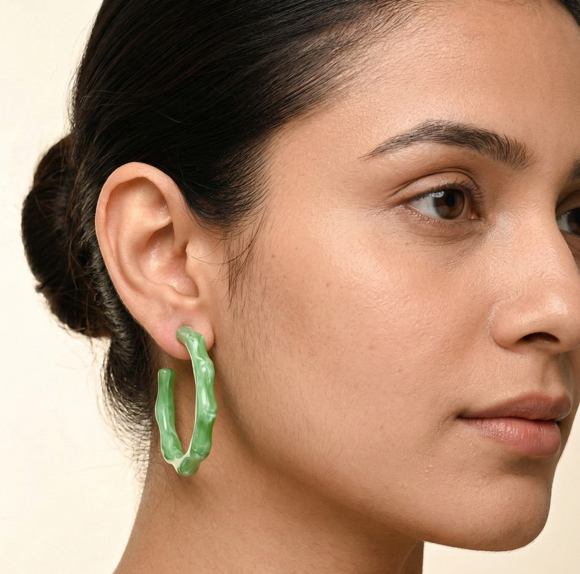 Mint Green Textured Resin Hoop Earrings Stainless Steel Studs