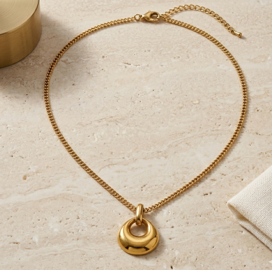 Gold Geometric Hollow Drop Pendant Necklace for Women