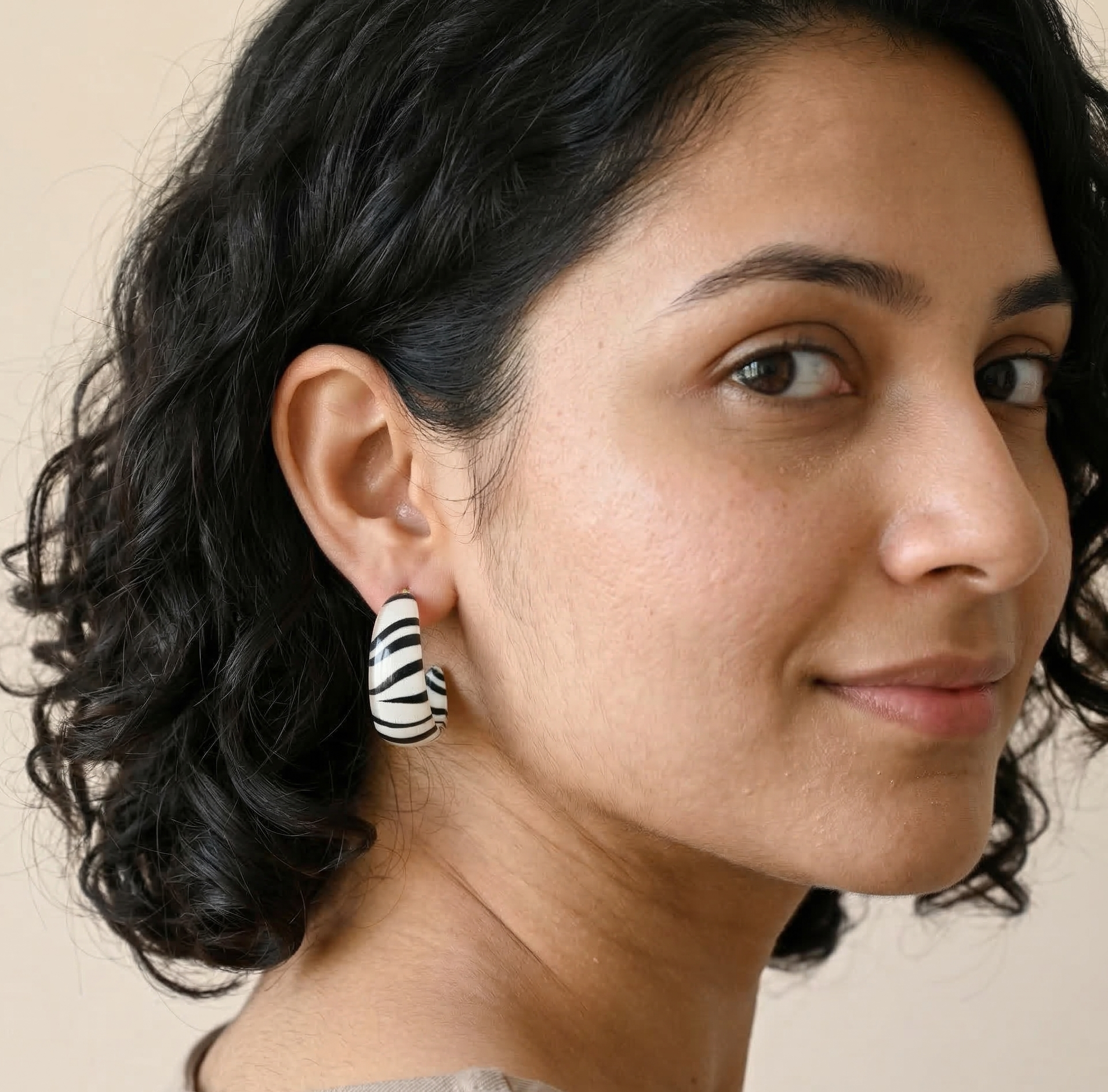 Zebra Pattern C Shape Hoop Earrings