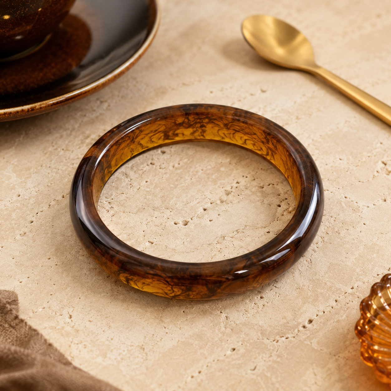 Amber Brown Round Resin Bangle Bracelet for Women